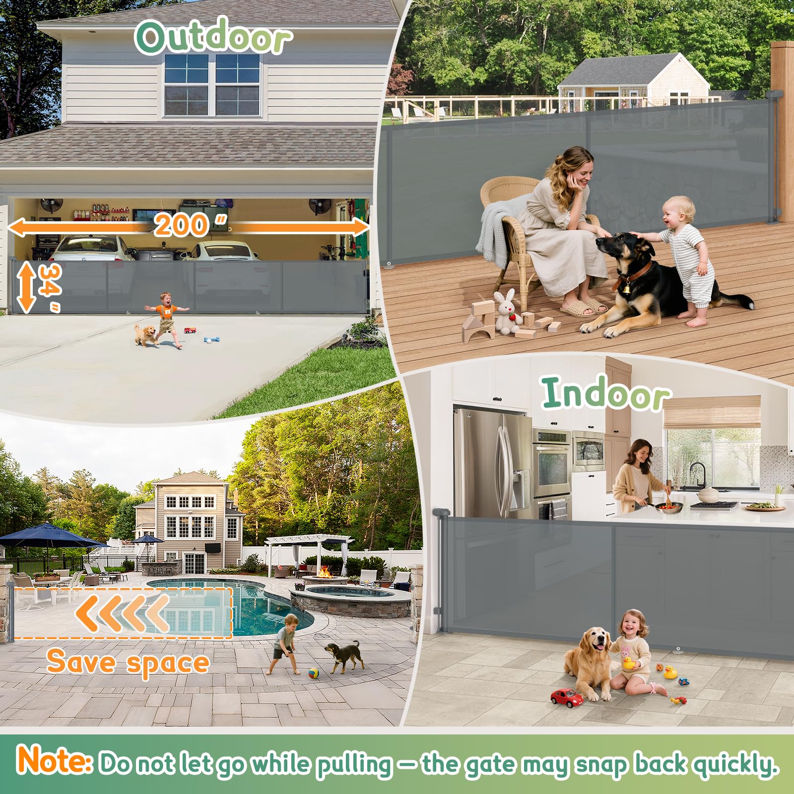 500cm/200inch Retractable gate Extra Wide, Upgraded 86cm/34inch Tall Stair Safety Gate for Baby and Dog, Hallway and Indoor/Outdoor Use — view 9