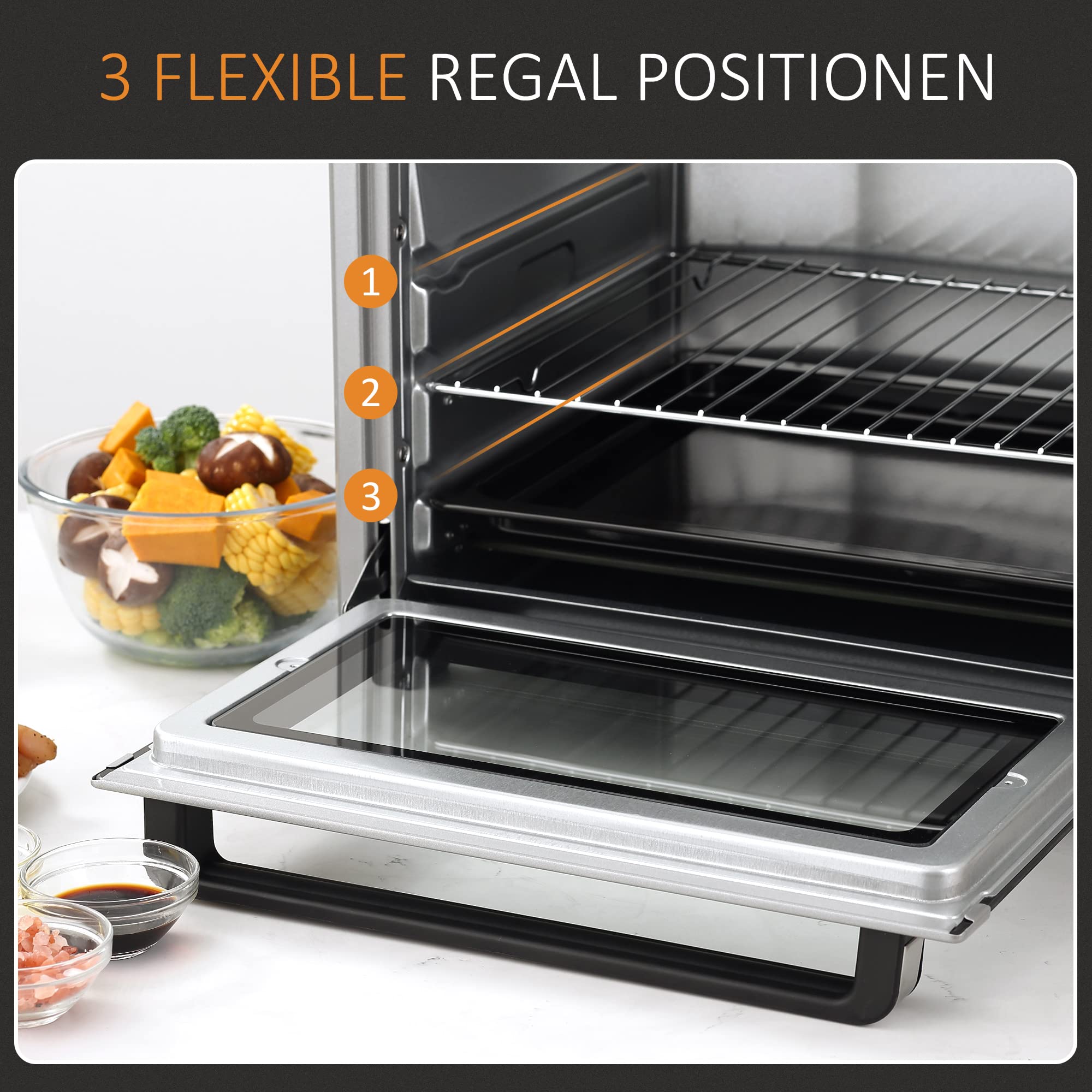 HOMCOM Elektrische mini-oven, 10 l, met 1 rooster en 1 dienblad, temperatuur instelbaar van 100 °C tot 230 °C, timer 60 minuten, 36,5 x 26 x 22 cm