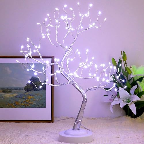 Miniatura 3 de 108 luces LED para árbol bonsái, funciona con bateríaUSB, lámpara de árbol artificial de mesa de 20 pulgadas para sala de estar, dormitorio,