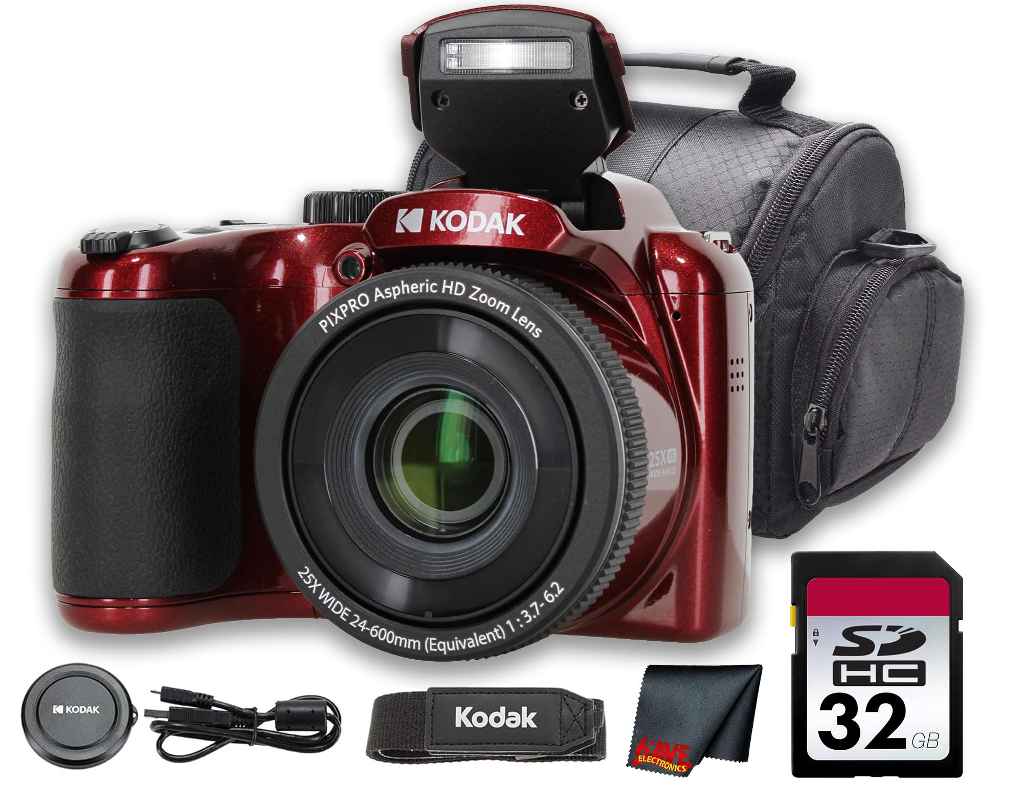 Kodak PIXPRO AZ255 Digital Camera (Red) | 16MP Sensor, 25x Optical Zoom, 24mm Wide-Angle Lens & Optical Image Stabilization | Great for Travel & Distance Photos (AZ255RD) + 32GB Card + Bag + Cloth-image-46