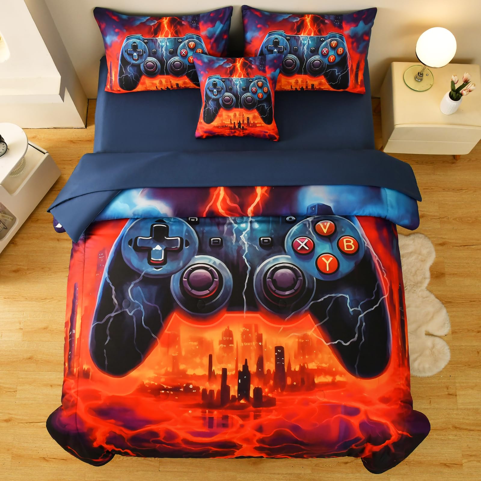 DORCAS Full Size Comforter Sets with Sheets,Boys 6 Pcs Full Size Gamer Bedding Set,Full Size Gaming Comforter Sets for Boys Kids Teen(Red,Full)