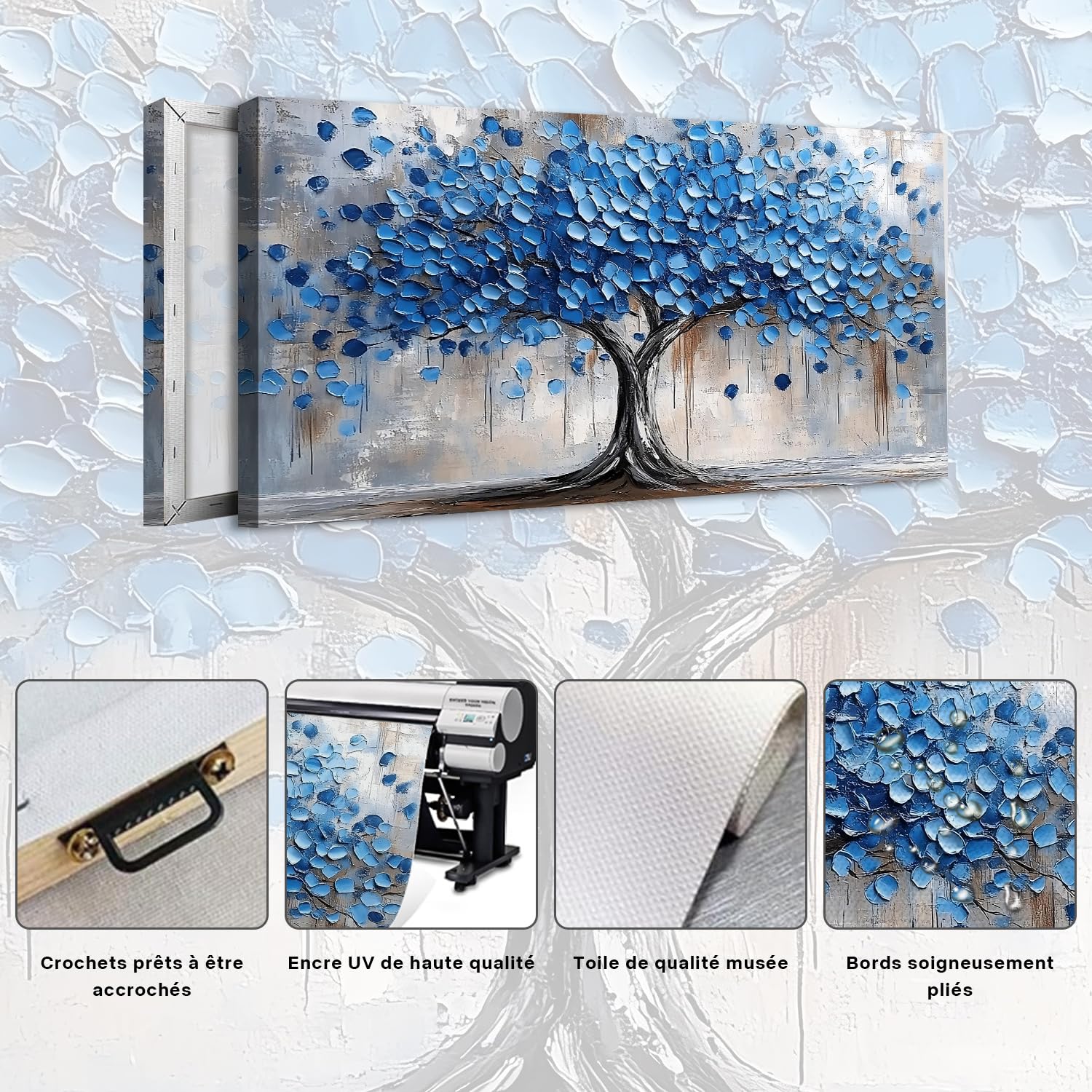 Arbre De Vie Bleu Marine Avec Cadre Tableaux Sur Toile Abstrait Nature Arbres Paysage Art Mural Arbre En Fleurs Impressions Sur Toile Art Mural Moderne Bureau à Domicile Salon DéCorations 50x100cm