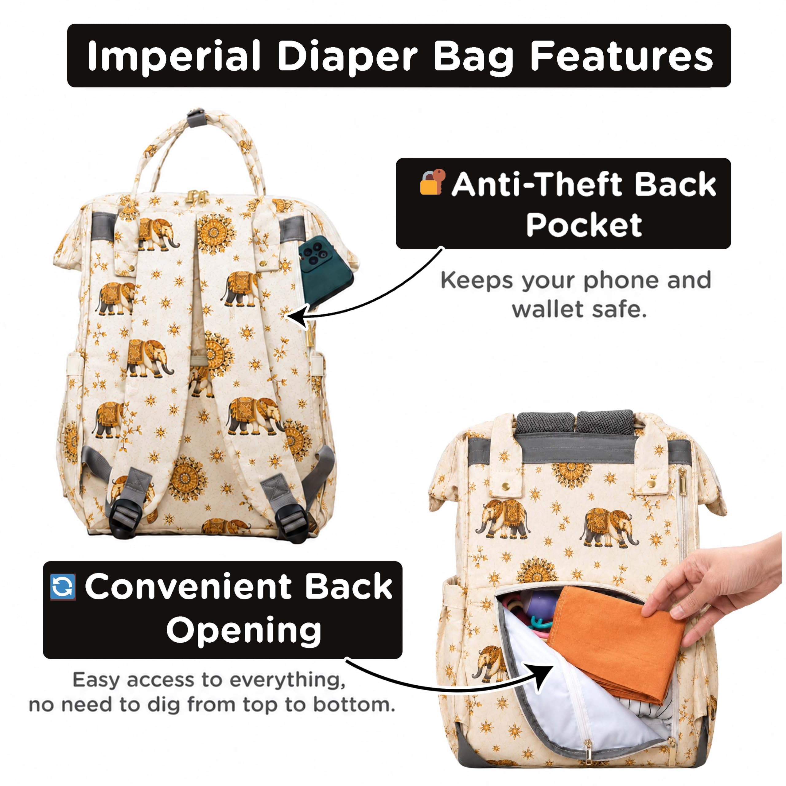 Motherly Patented Diaper Bag Backpack for Moms | Waterproof Baby Travel & Maternity Bag | Spacious Nappy Bag with Multiple Compartments, Insulated Bottle Pockets & Warranty (Elegnat, Unicorn Grey 2) 2