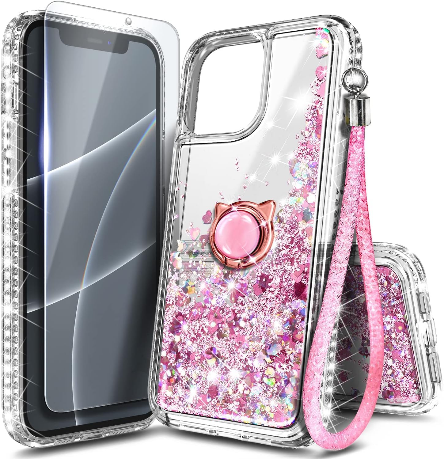 NGB for iPhone 14 Case &amp; iPhone 13 Case, Cute Liquid Glitter, Rose Gold