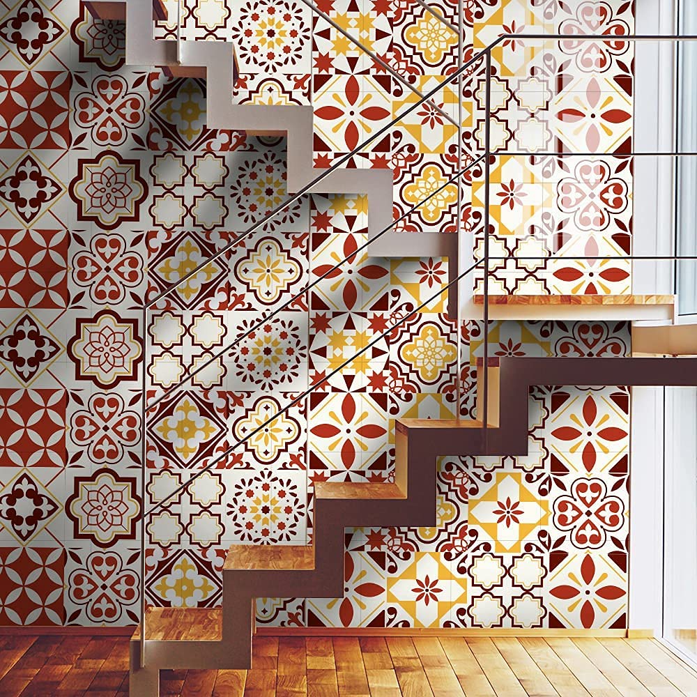 GRAPHIX DESIGN Moroccan Tile Stickers for Kitchen Backsplash Bathroom Floor Wood Glass Stick Home Decor Furniture (A, 6X6 Inch)