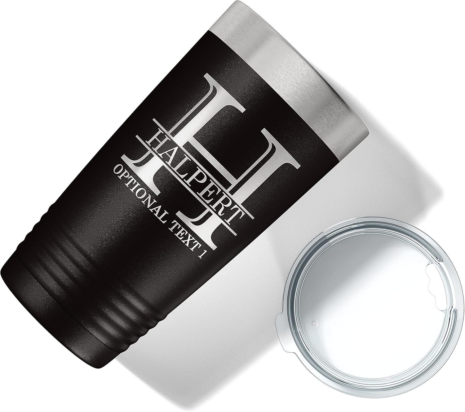 Personalized 20oz (17 Colors) Powder Coated Insulated Stainless Steel Tumbler with Lid, Custom Etched, Customized Engraved Gift Idea for Women Men Her Him, Halpert Monogram Initial Name (Black)