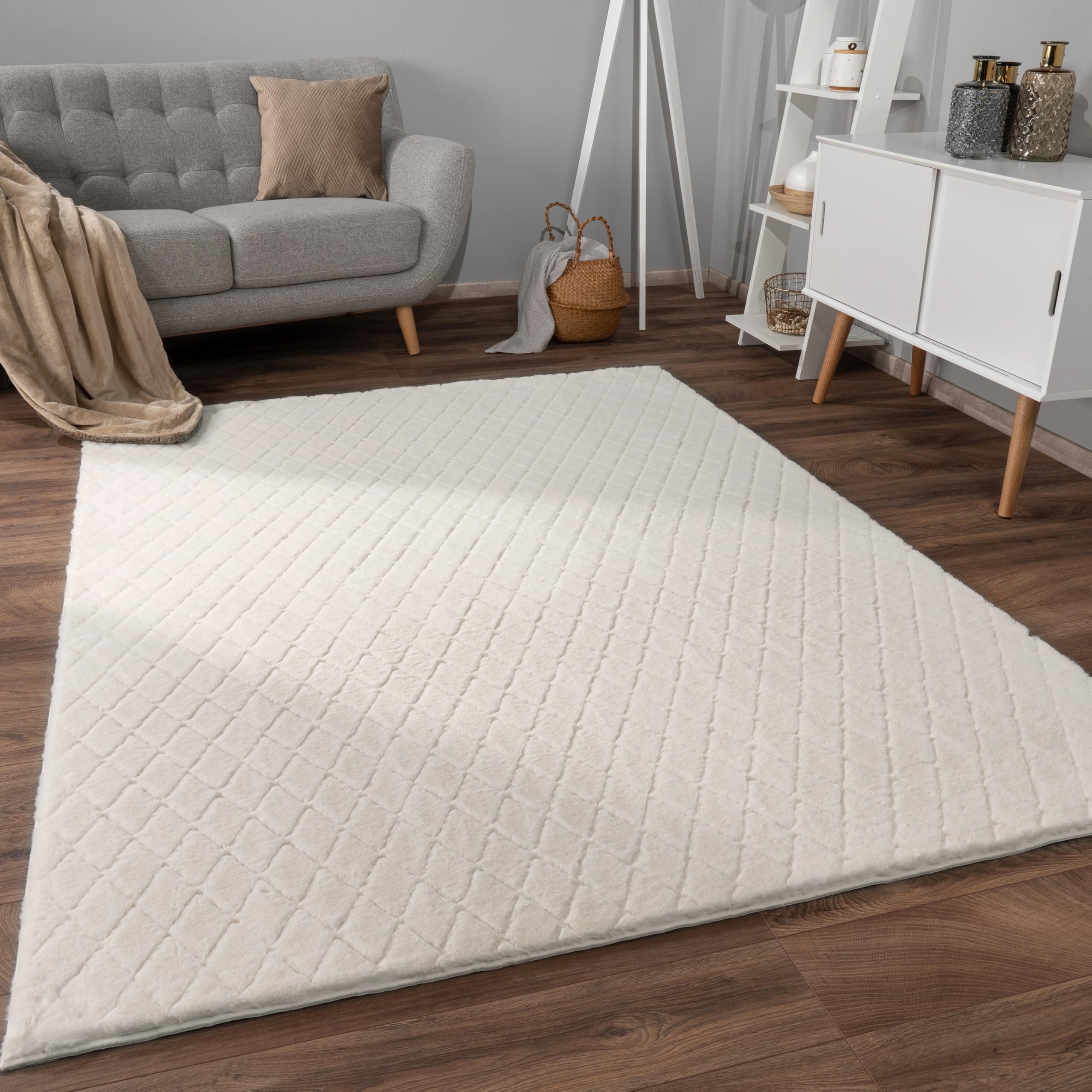 Paco Home Weicher Flauschiger moderner Bubble Wohnzimmer Teppich Hochflor Fell Geometrisches Design Hoch-Tief-Effekt, Grösse:80x150 cm, Farbe:Creme 2