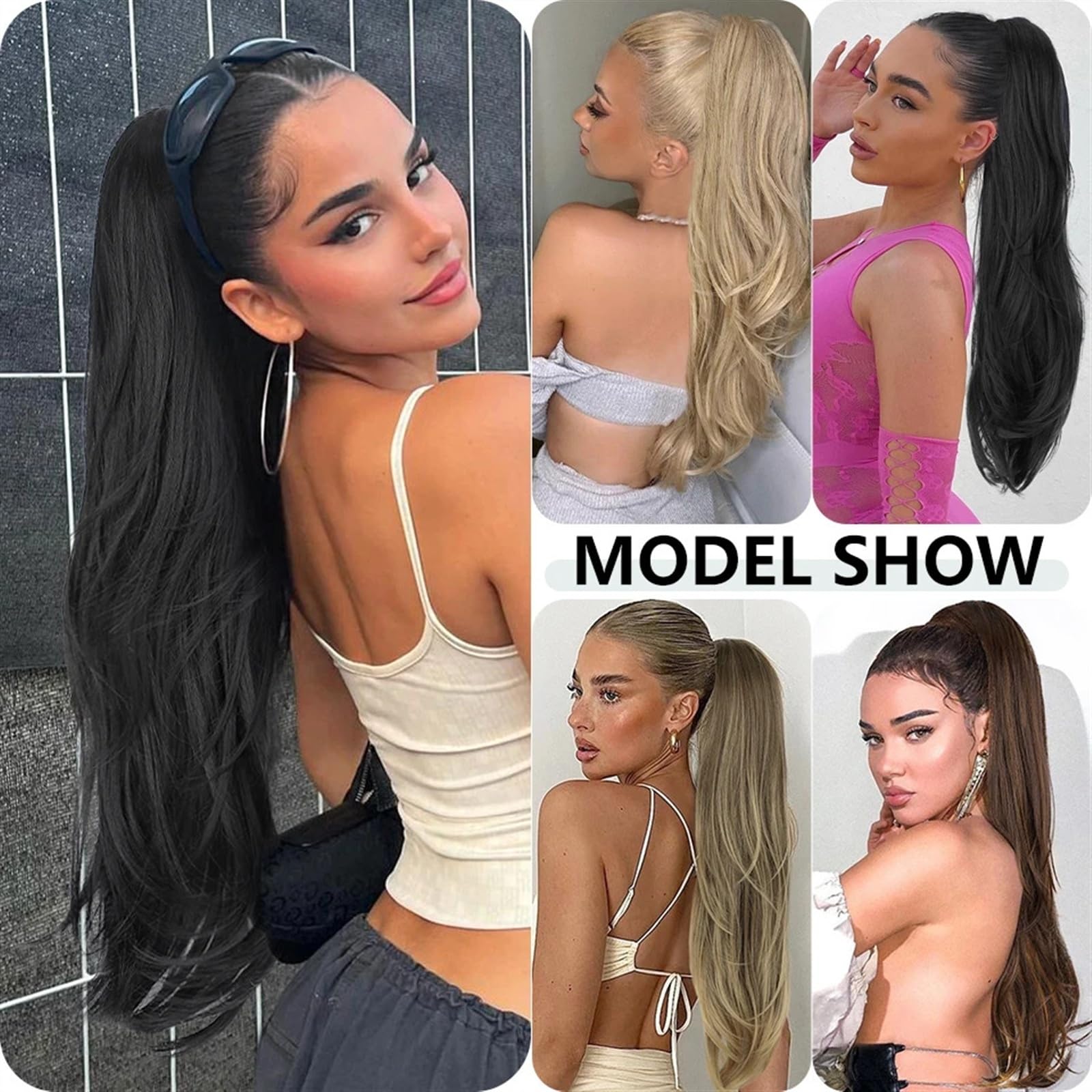 Extensión de cola de caballo Extensión de cola de caballo con cordón, extensiones de cabello de cola de caballo de onda larga de 26 pulgadas for mujeres, colas de caballo falsas sintéticas, postizos d