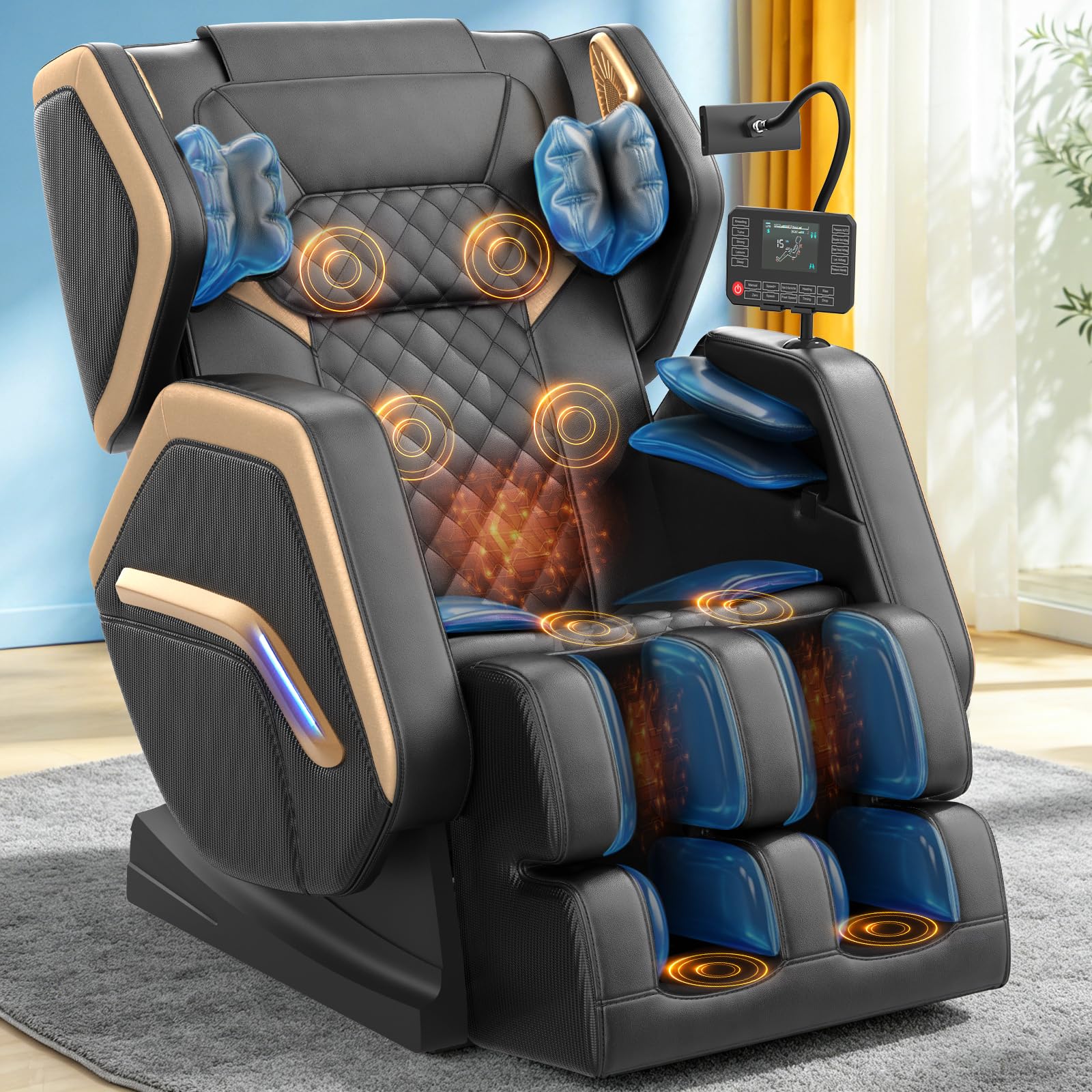 Massagesessel, Ganzkörper-Massagesessel mit 8 Airbags, 14 Massagepunkten, Heizfunktion für Rücken & Beine, Bluetooth-Lautsprecher, Fußmassage, Handyhalterung, Zero-Gravity