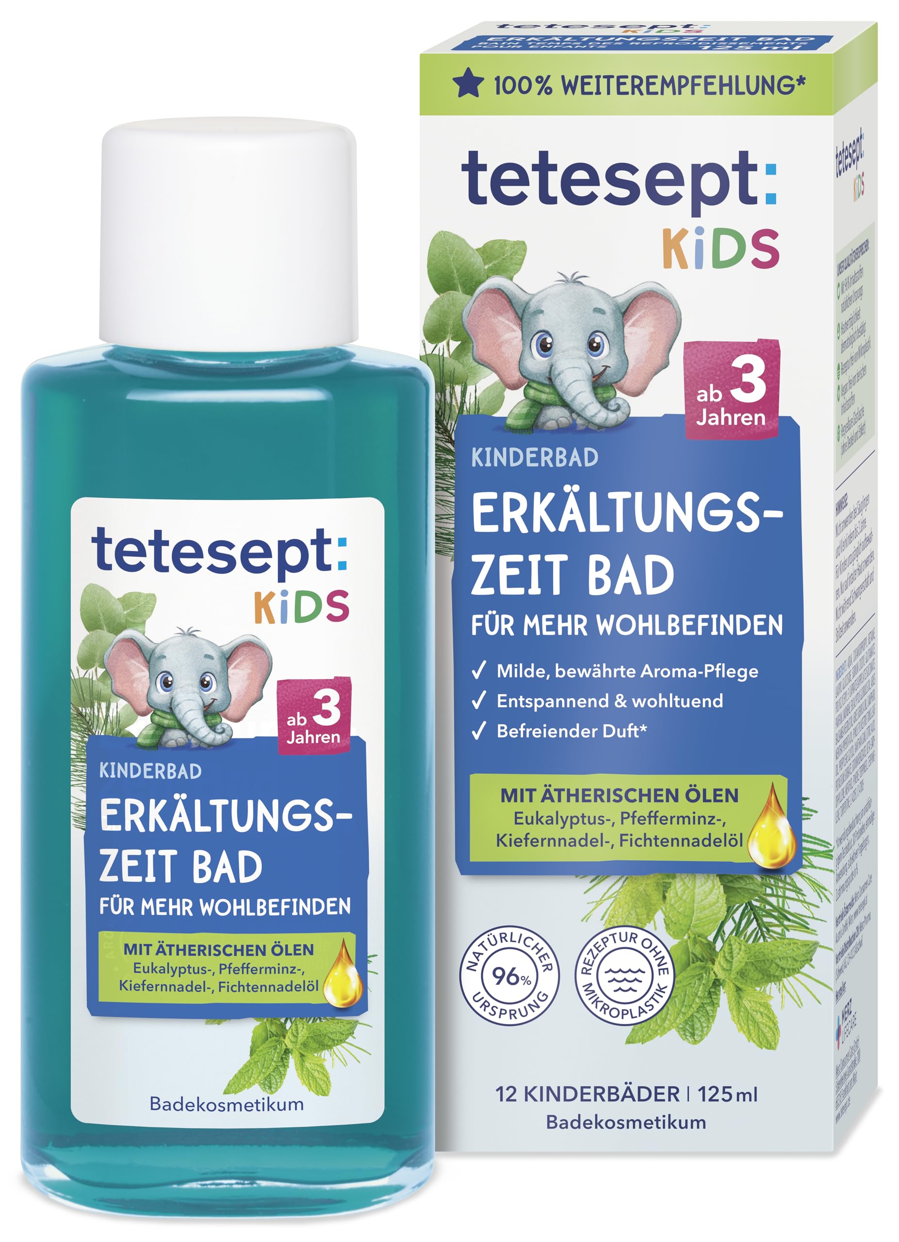 Tetesept Kinderbad Erkältungszeit Bad mit 5 ätherischen Ölen, 125 ml Solution