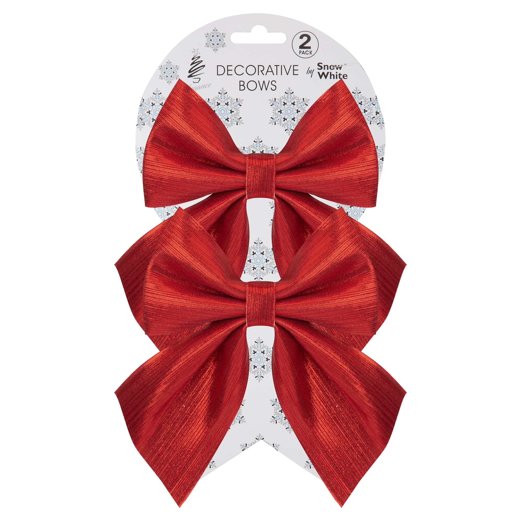 PMS Set of 2 Shiny Fabric Bows 12cm x 13cm Red – Decorative Bows with Shiny Finish – Christmas Tree, Wreath, Garland, Hamper, and Gift Wrapping Decorations