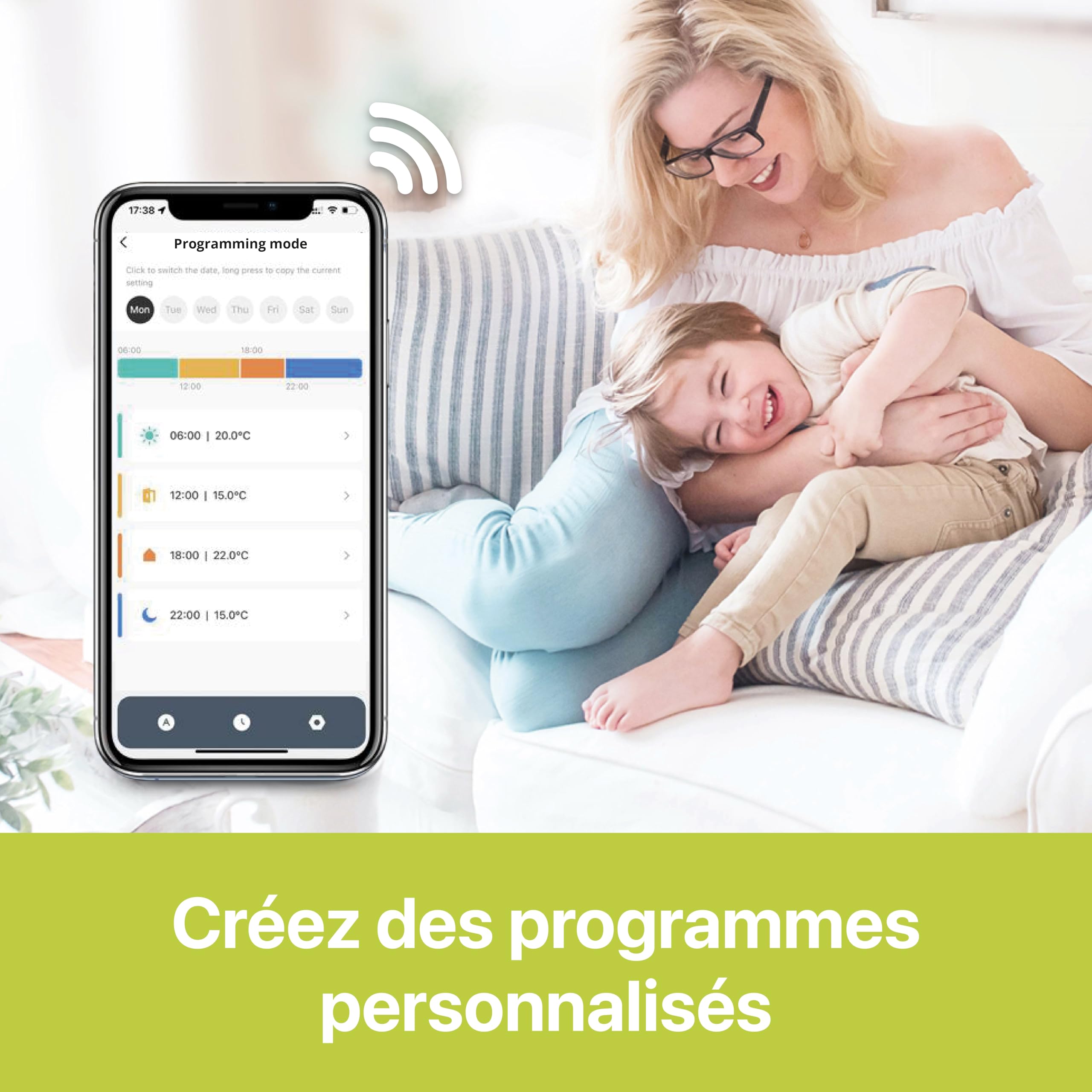 Thermostat pour radiateur Electrique Intelligente Connectée REKA - Contrôle Température Via Appli Tuya, Programmation, Détection Fenêtres Ouvertes - Compatible Assistants Vocaux (5, avec Passerelle)