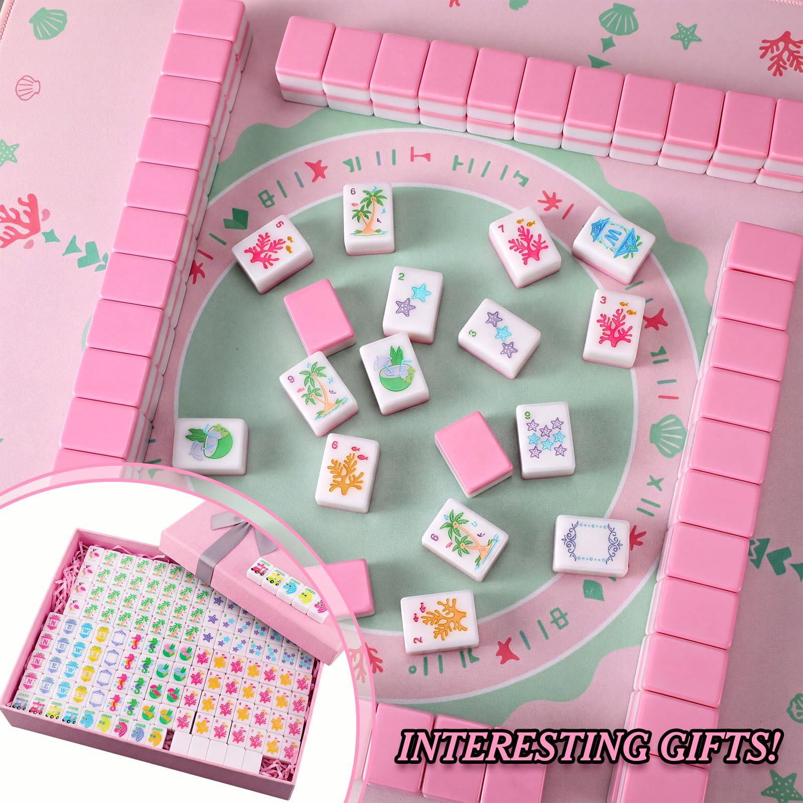 Civaner Set di 160 mattonelle Mahjong americane Palm Beach, 3,2 x 2,2 x 1,4 cm, set 3D mini mahjong costiero per amici di famiglia, riunioni, regali per feste di intrattenimento