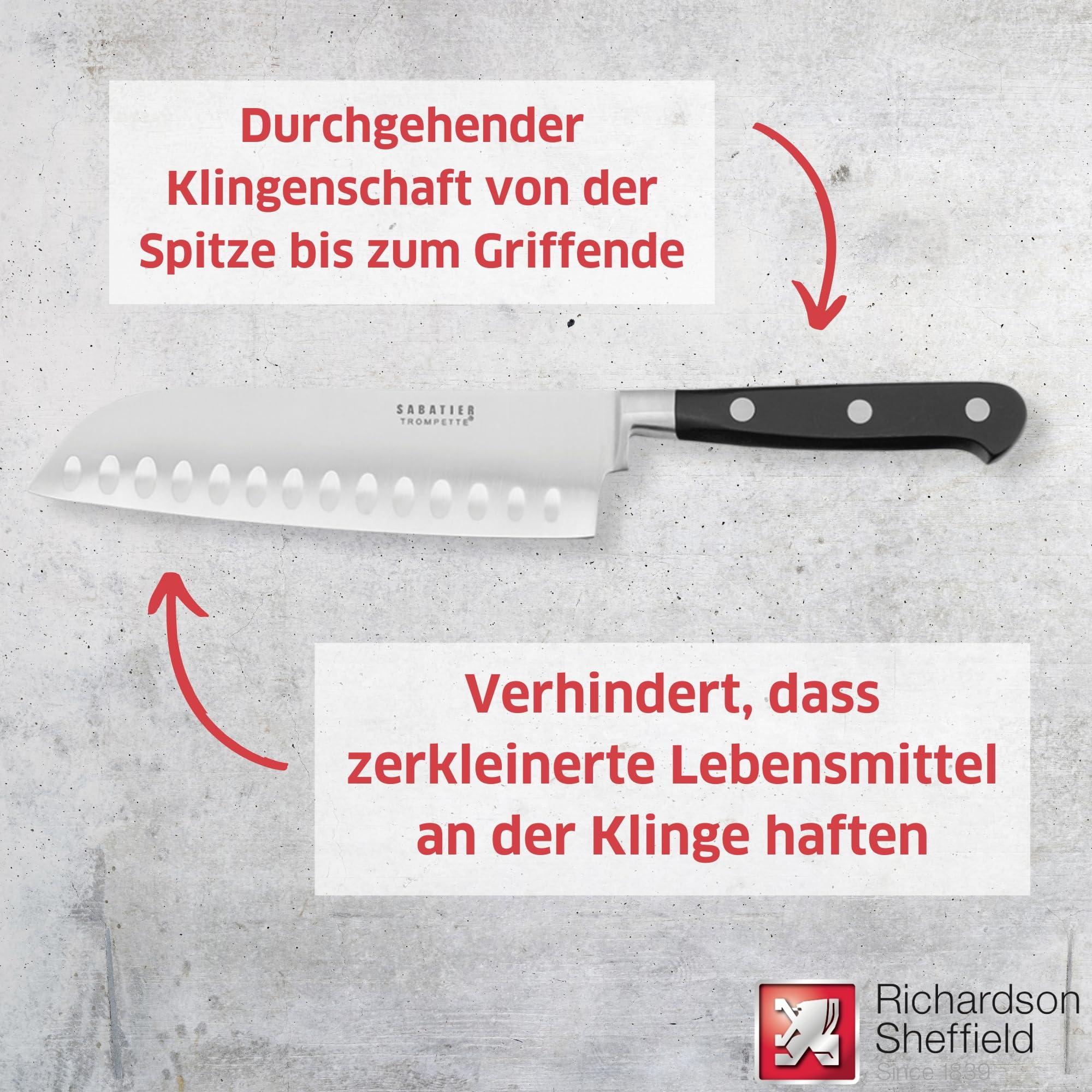 Richardson Sheffield R08000P261161 Sabatier Trompette Santoku Cuchillo de 6.9 pulgadas, plateado