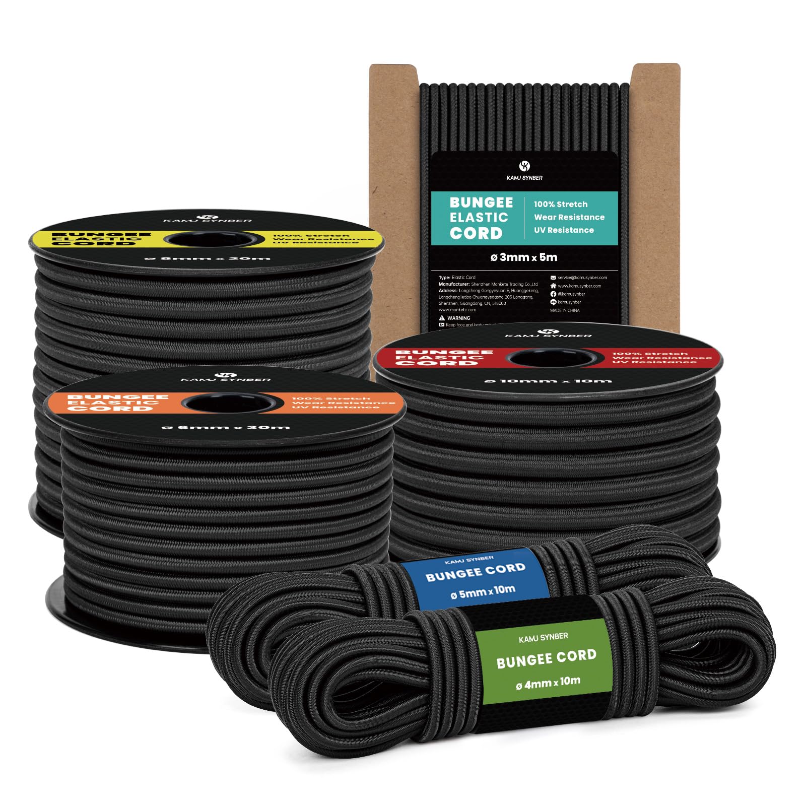 Kamu Synber Bungee Cord 8mm x 20m Elastic Shock Cord Bungee Rope for Tarpaulin, Kayak, Tie Down, Camping | Army Green
