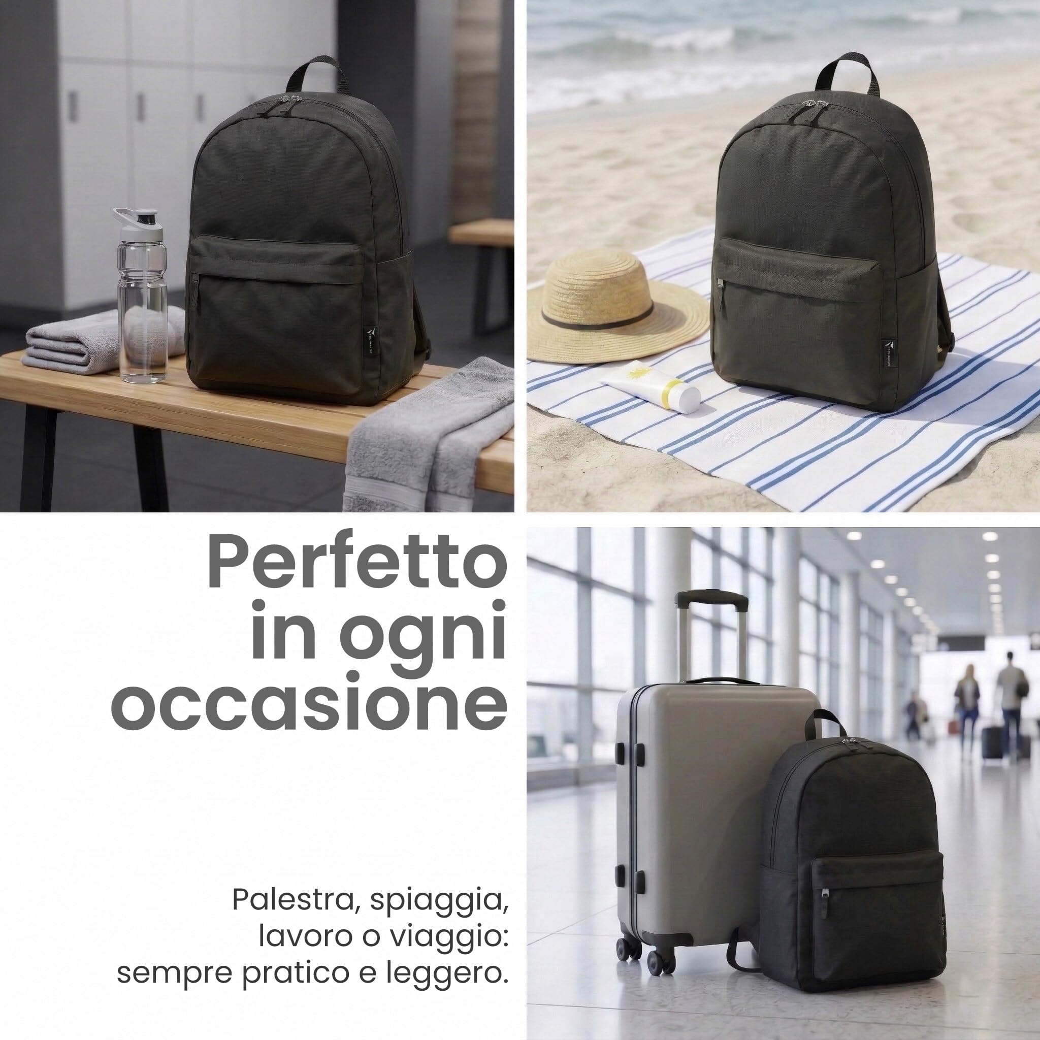 TECHMADE Zaino Scuola/Casual Unisex Multifunzionale 30x15x40 cm – IDEALE PER: Lavoro, Scuola, Ufficio, Tasche, Tempo Libero, Tasche Multiple e Cerniere Resistente - Poliestere 600D PVC (Nero)