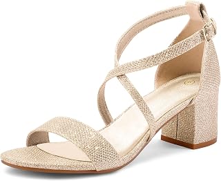 Women's 2.25 Inch Low Chunky Heels Dress Pump Open Toe Cross Ankle Strap Wedding Block Heeled Sandals