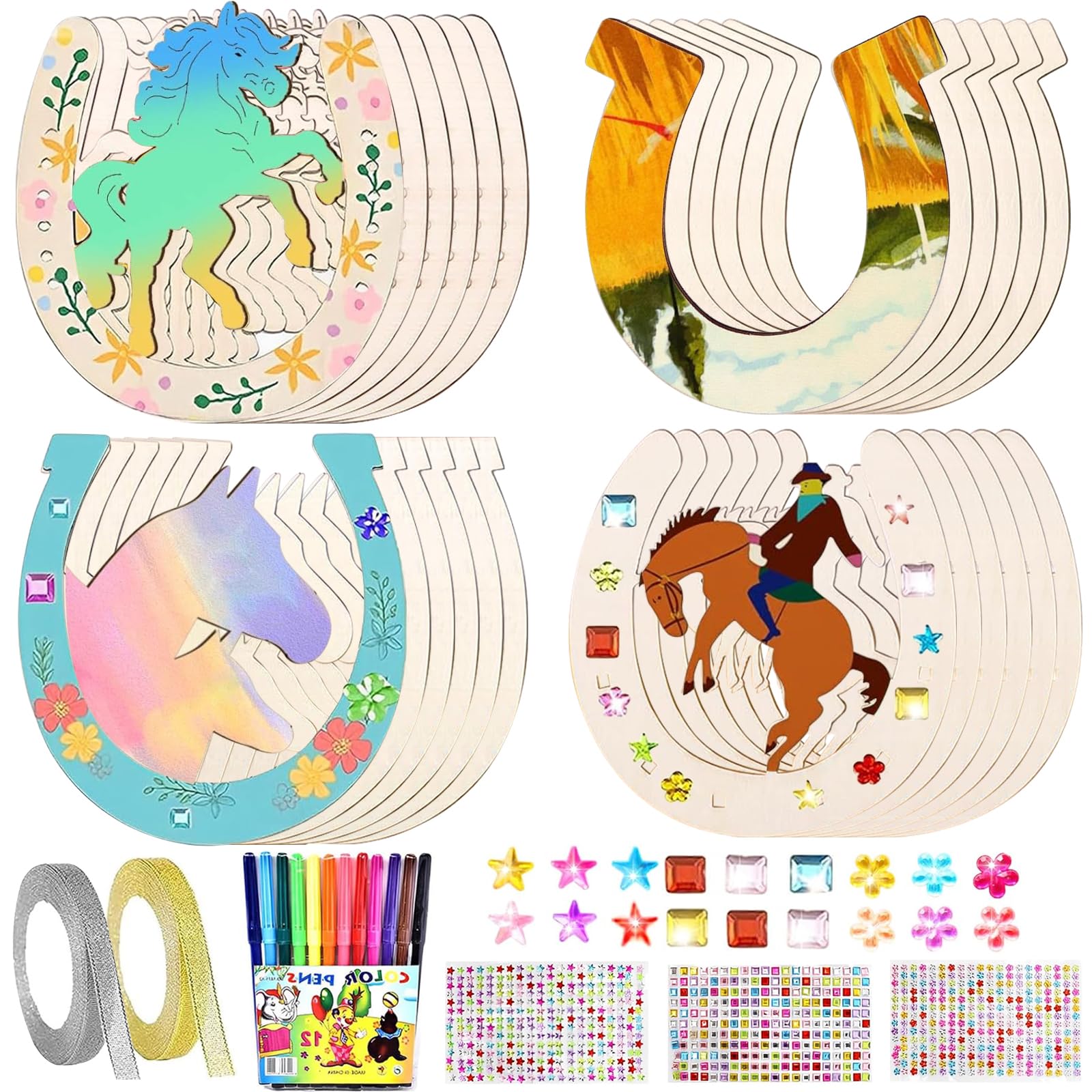 Giugio Kit de manualidades de unicornio, 10 piezas de unicornio de madera para pintar, niños DIY unicornio decoración de madera, juegos de manualidades de madera para niños, unicornio para pintar con