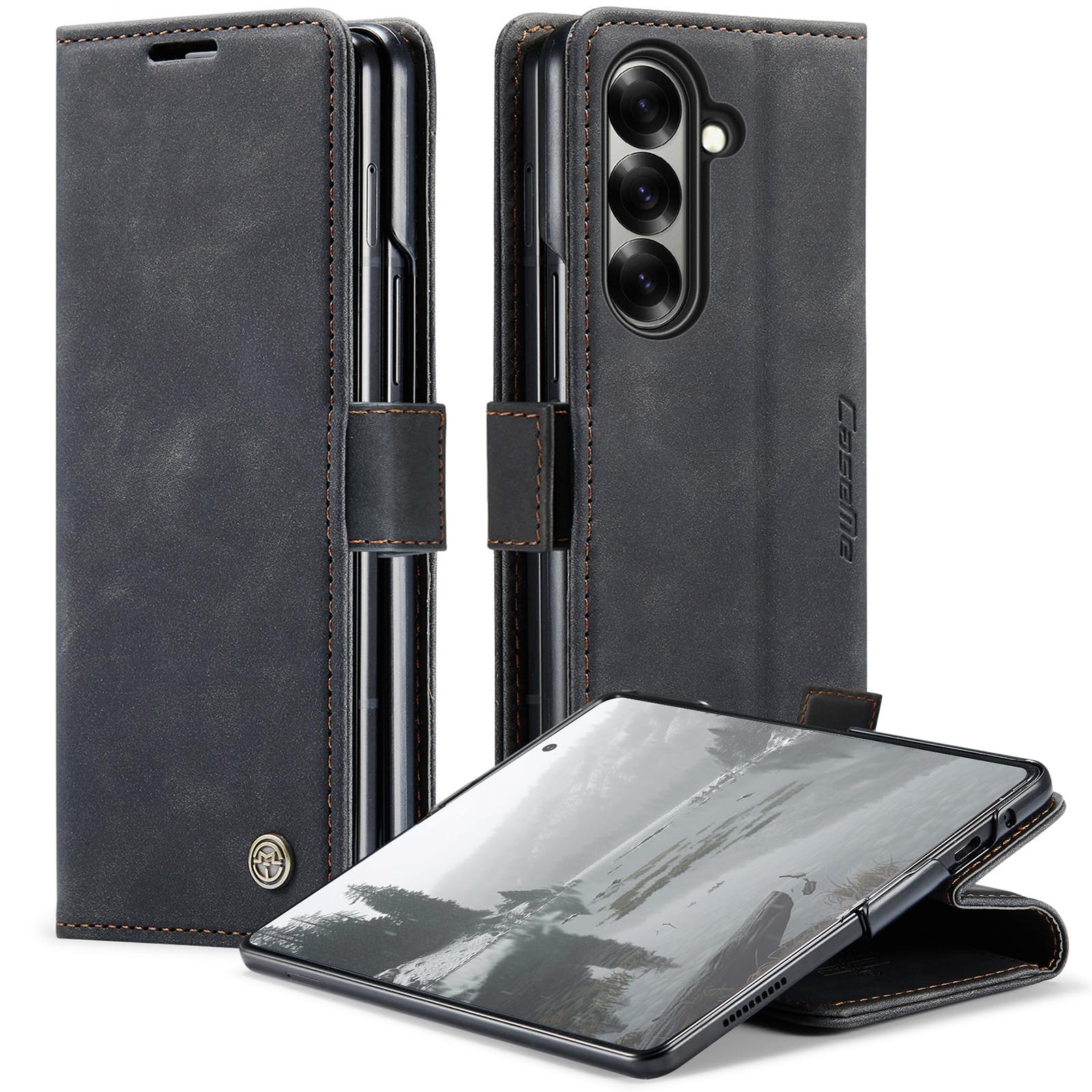 Cracedily Handyhülle für Samsung Galaxy Fold 7 Hülle Premium PU Leder Klappbar Stoßfeste Tasche Flip Case [RFID Blocker] Magnet Kartenfach Standfunktion Klapphülle Schutzhülle für Fold7, Schwarz
