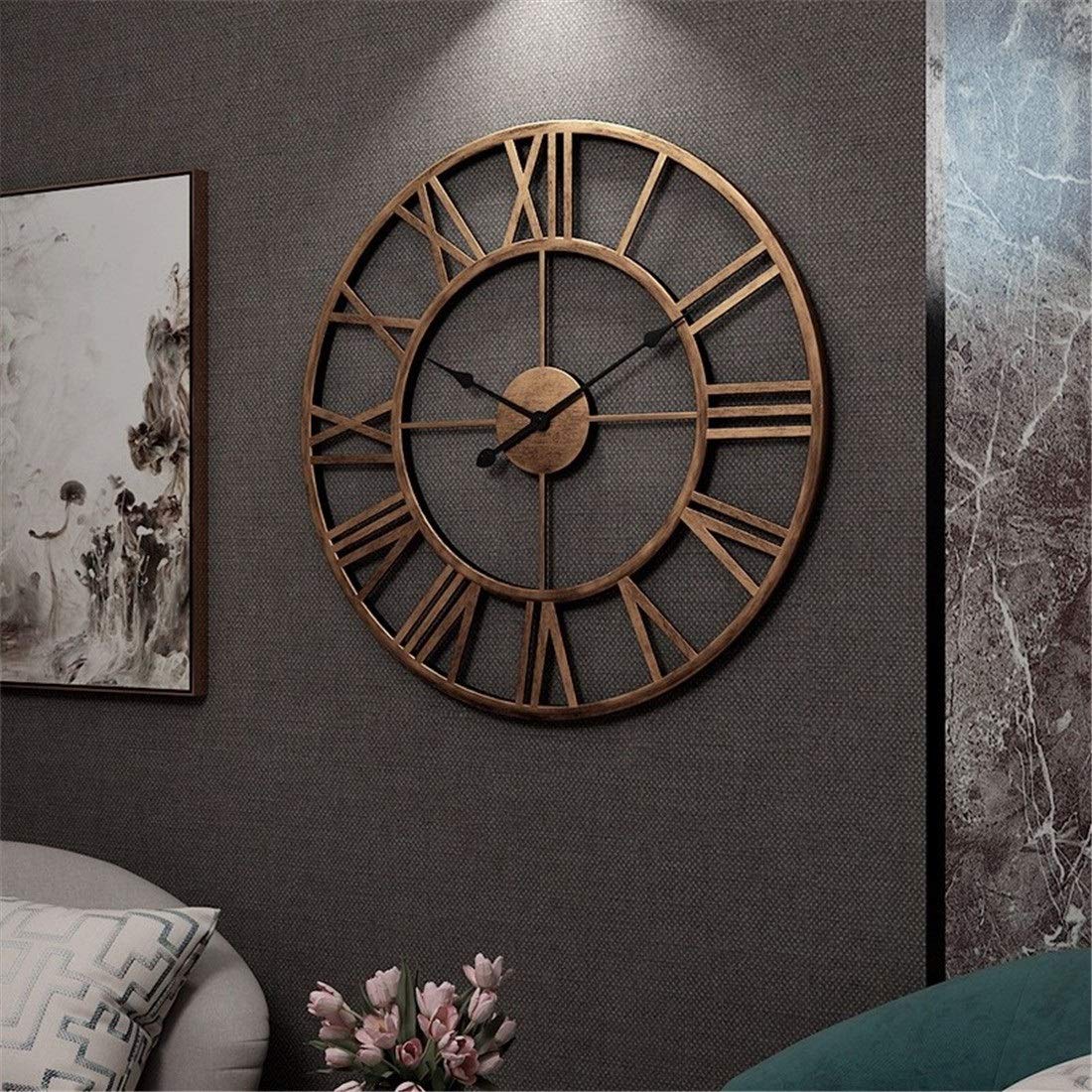 Reloj de Pared Creativo, Reloj de Pared Grande con números Romanos Metal Vintage, Estilo Retro y Reloj Cuarzo silencioso Que no Hace tictac
