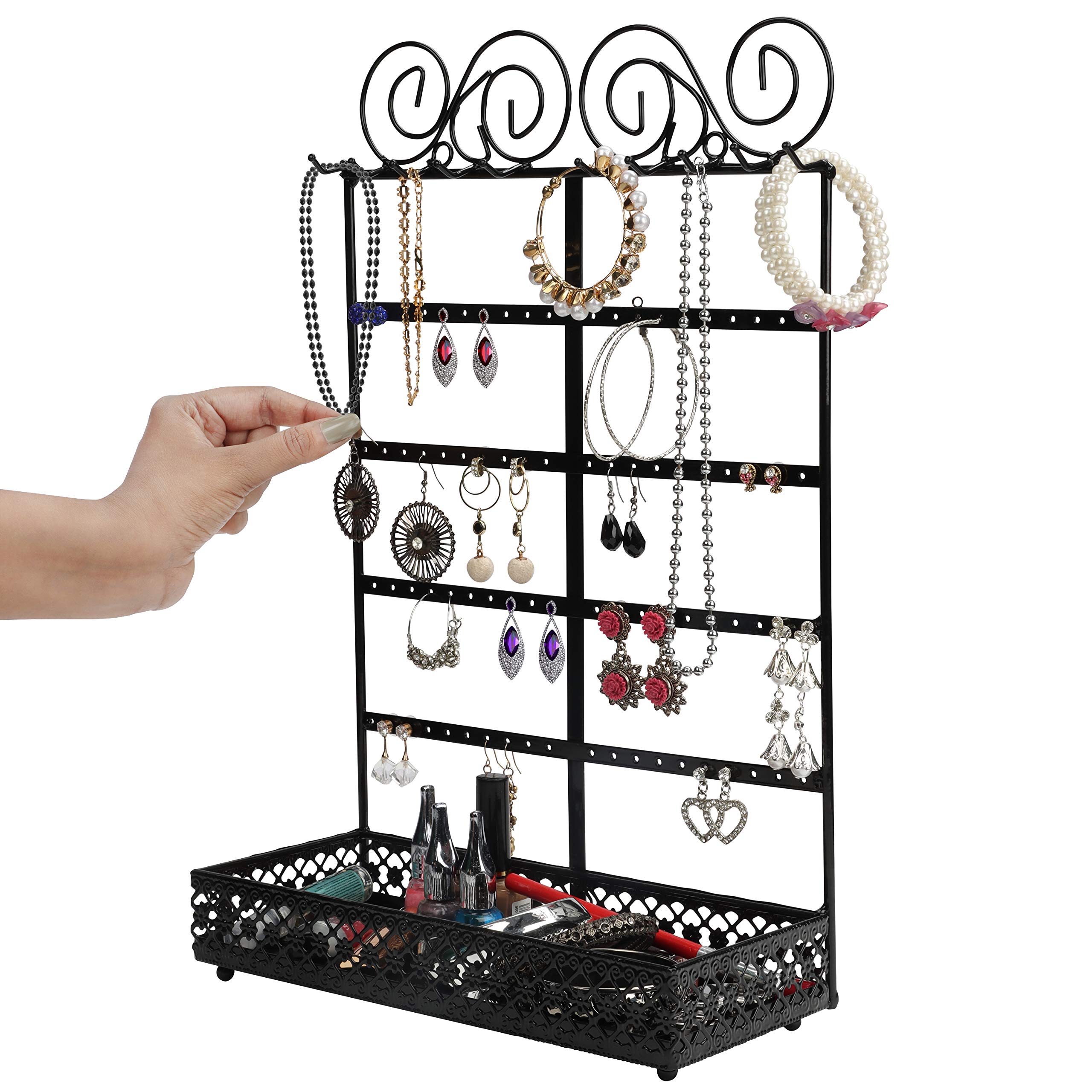 Organizzatore Orecchini Porta Orecchini 72 Fori - Organizer Gioielli 3 Livelli Nero Per Esposizione Porta Orecchini Metallo