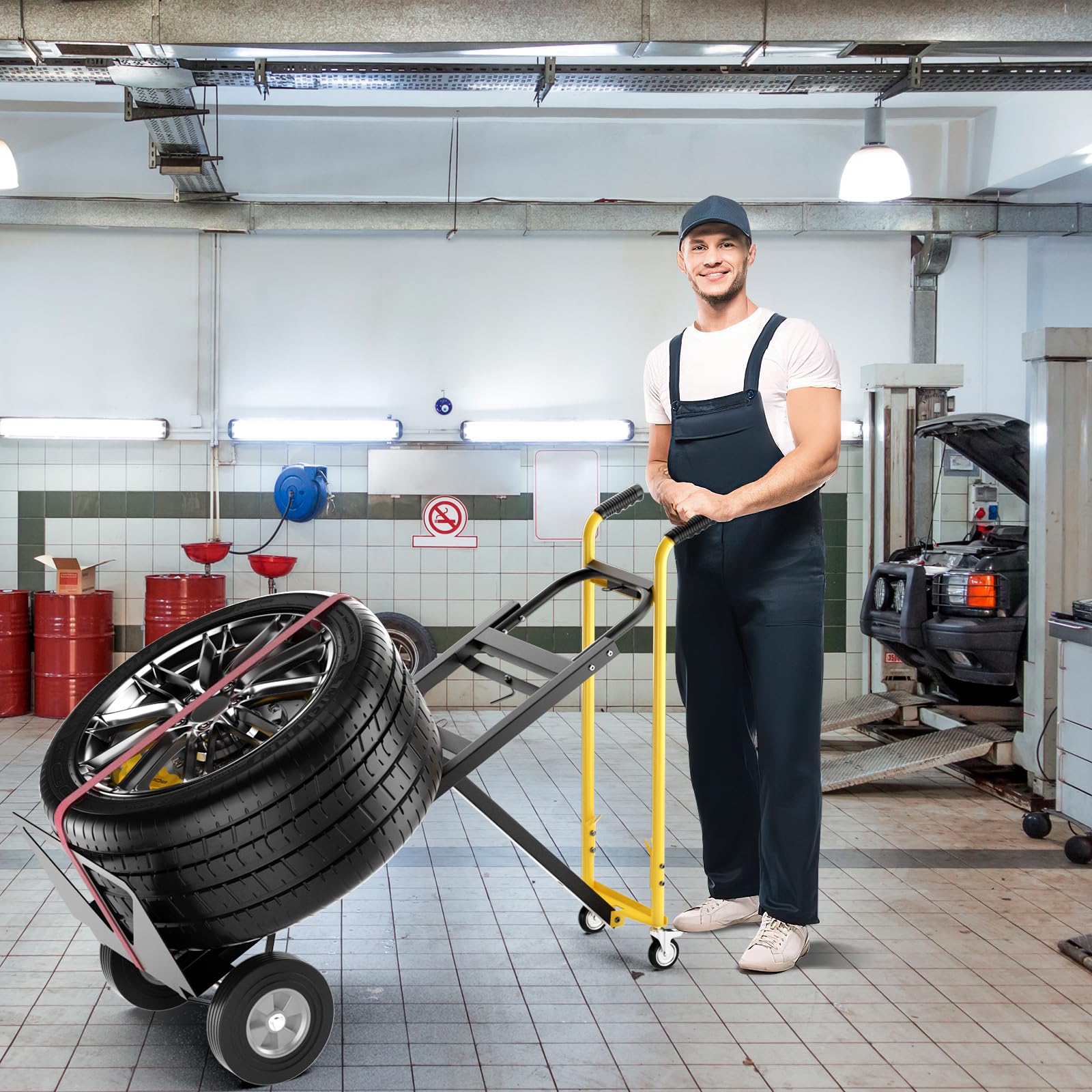 GOPLUS Carro De Metal Portátil 3 En 1 De Alta Resistencia con Ruedas De Goma Universales, Capacidad De 450 Kg, Carro Industrial Plegable para Transporte Y Mudanza En Almacén (Negro + Amarillo)