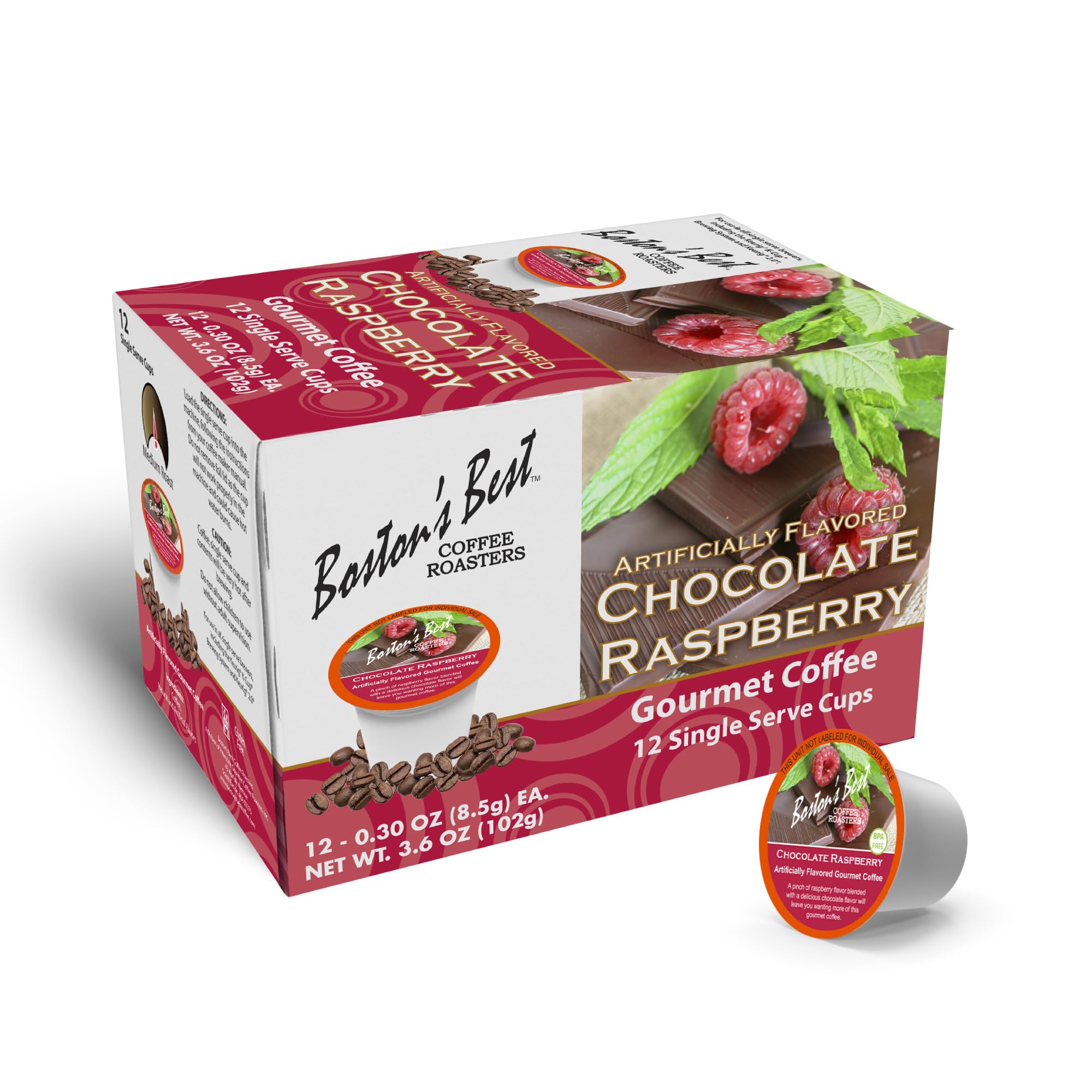 Boston’s Best - Chocolate Raspberry Flavored Medium Roast Gourmet Coffee, Compatible with Keurig Maker, 1 Count (12 Single Serve Cups)
