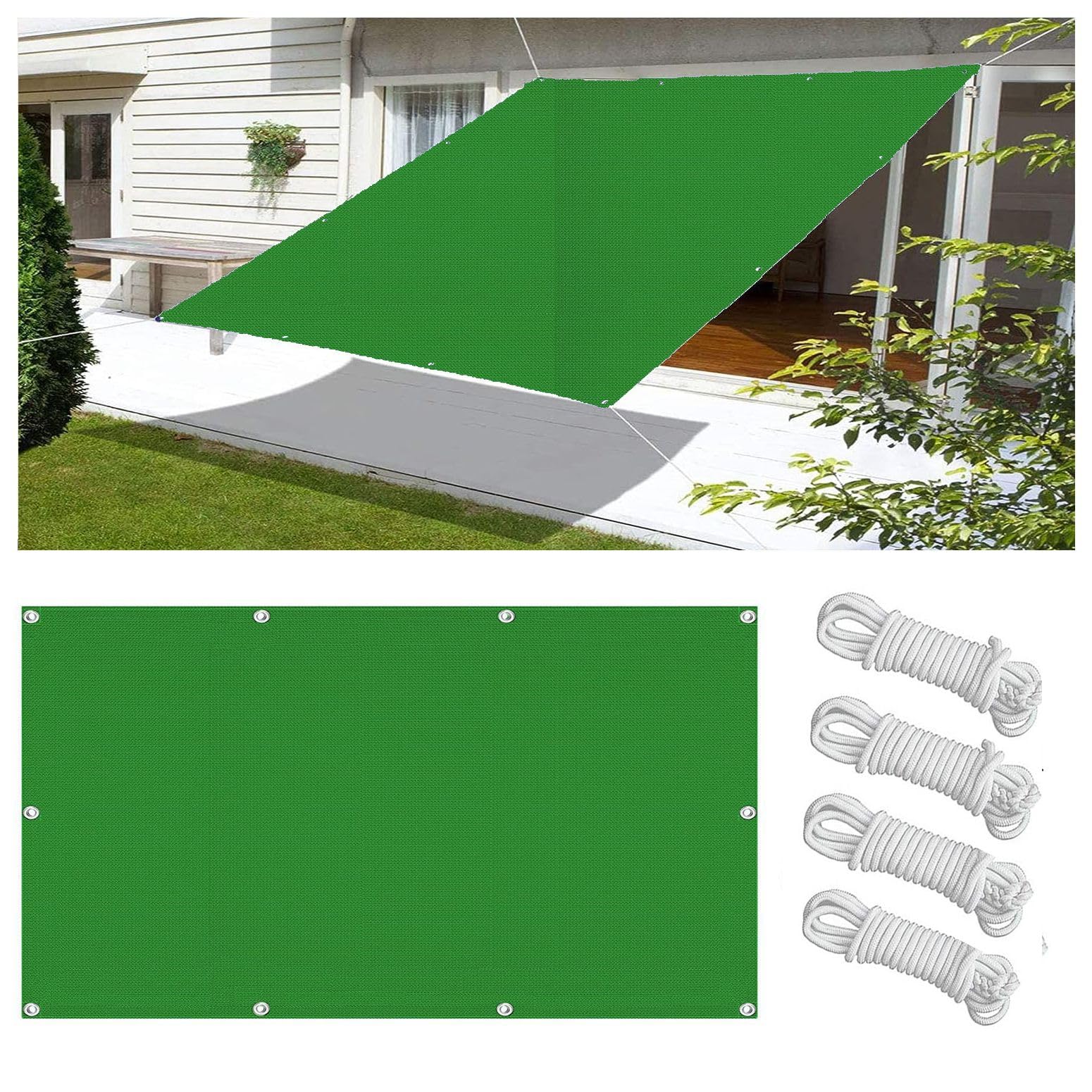 Sonnensegel Rechteck 2,5x6,5 M – Wasserdicht, UV-Schutz 98%, Mit Befestigungs-Seilen, Creme