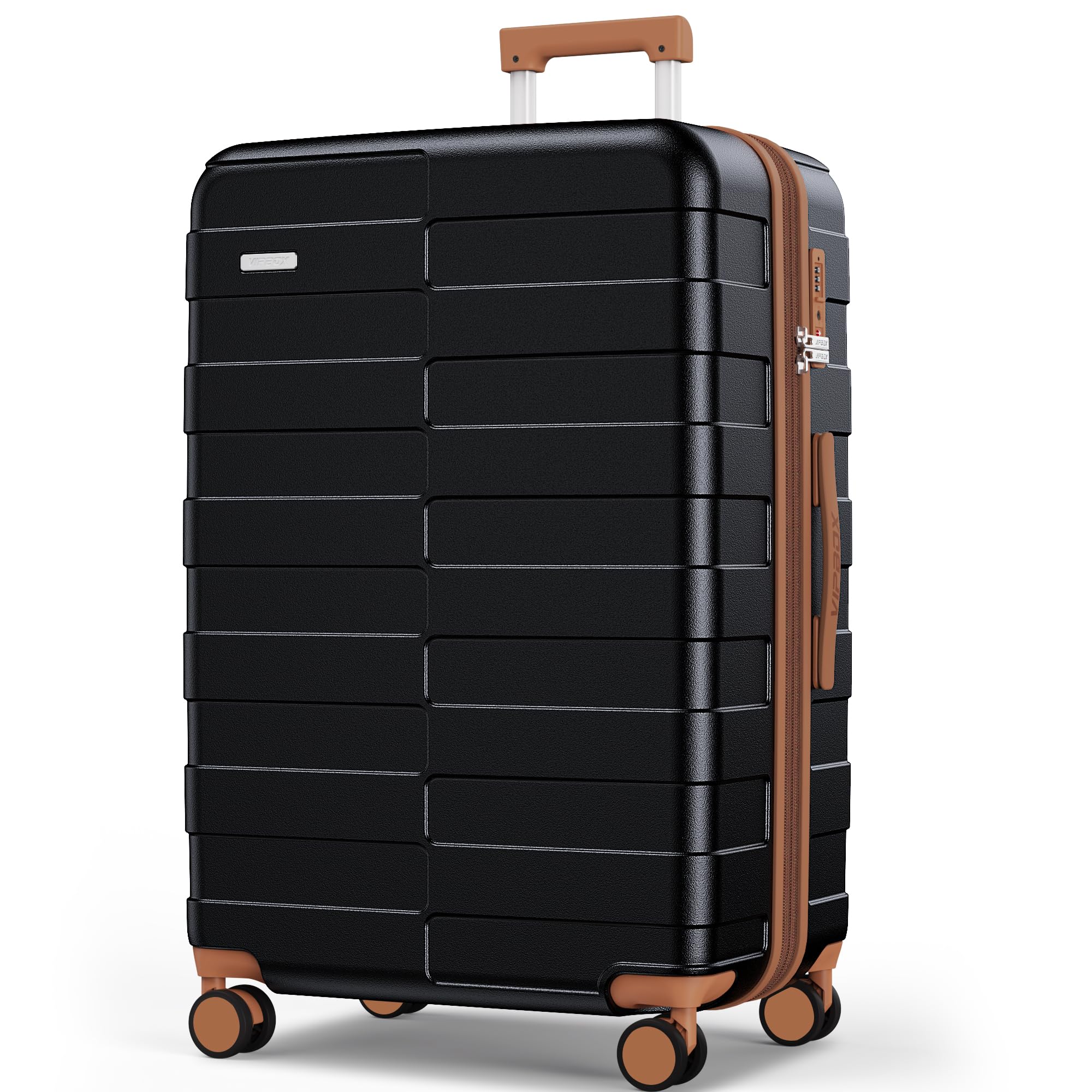Vipbox Valigie Rigide Grande 75cm (3 ANNI DI SERVIZIO VIP) Espandibile 100% Policarbonato Ultra Leggera Trolley da Viaggio Durevole Valigia con Chiusura TSA e 4 Ruote, Nero Premium