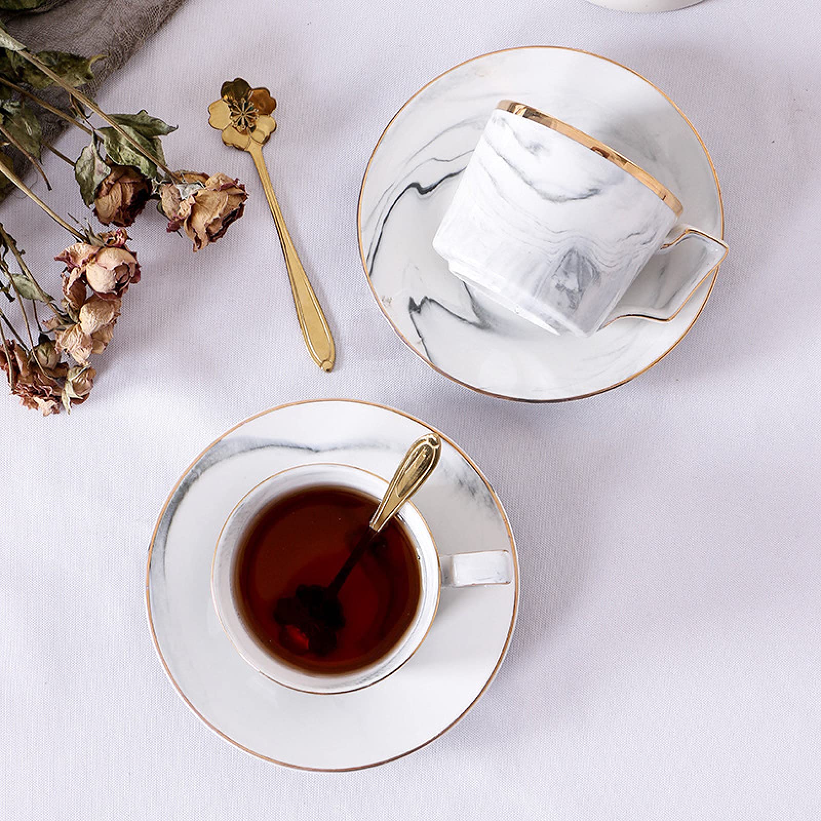 zestaw do herbaty, 15 sztuk porcelanowe zestawy do herbaty zestaw dla dorosłych filiżanki i spodki kawy ślubny serwis herbaciany z cukiernicą, dzbanek na mleko, śmietankę(Grey)