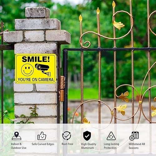 Miniatura 5 de Letrero de video vigilancia de aluminio libre de óxido, letreros de seguridad para exteriores, 10 x 7 pulgadas, impresión UV, señal de advertencia