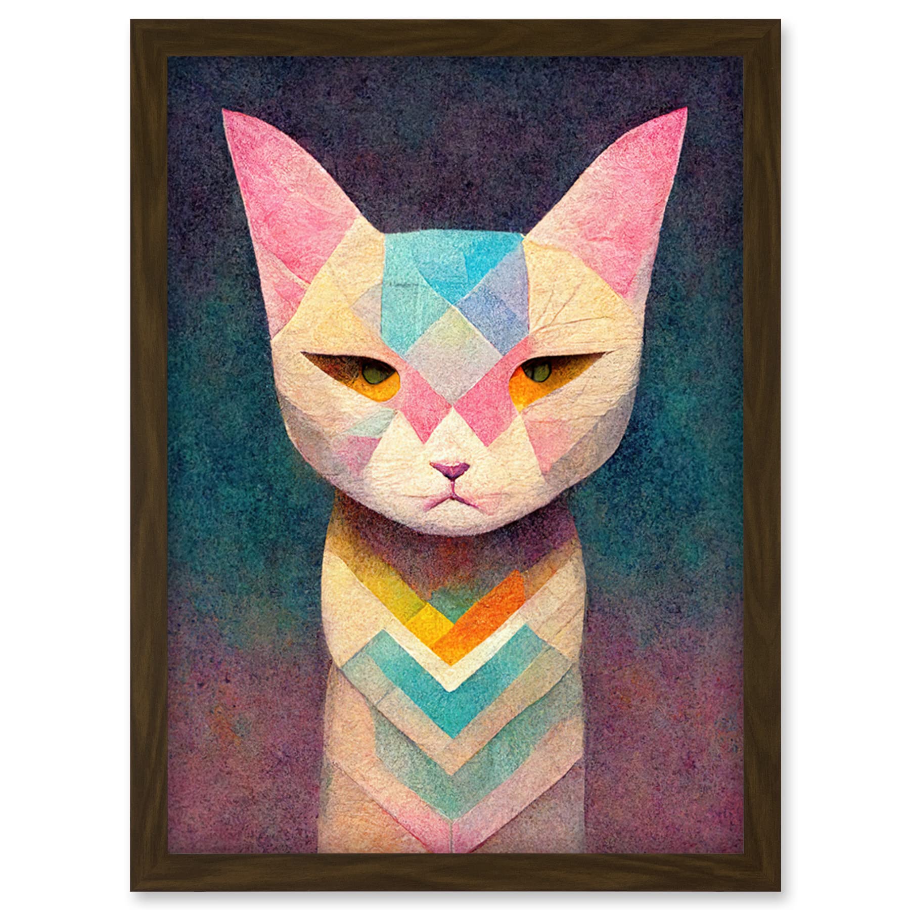 Doppelganger33 LTD Geometric Egyptian Cat Pastel Boho Artwork Framed Wall Art Print A4