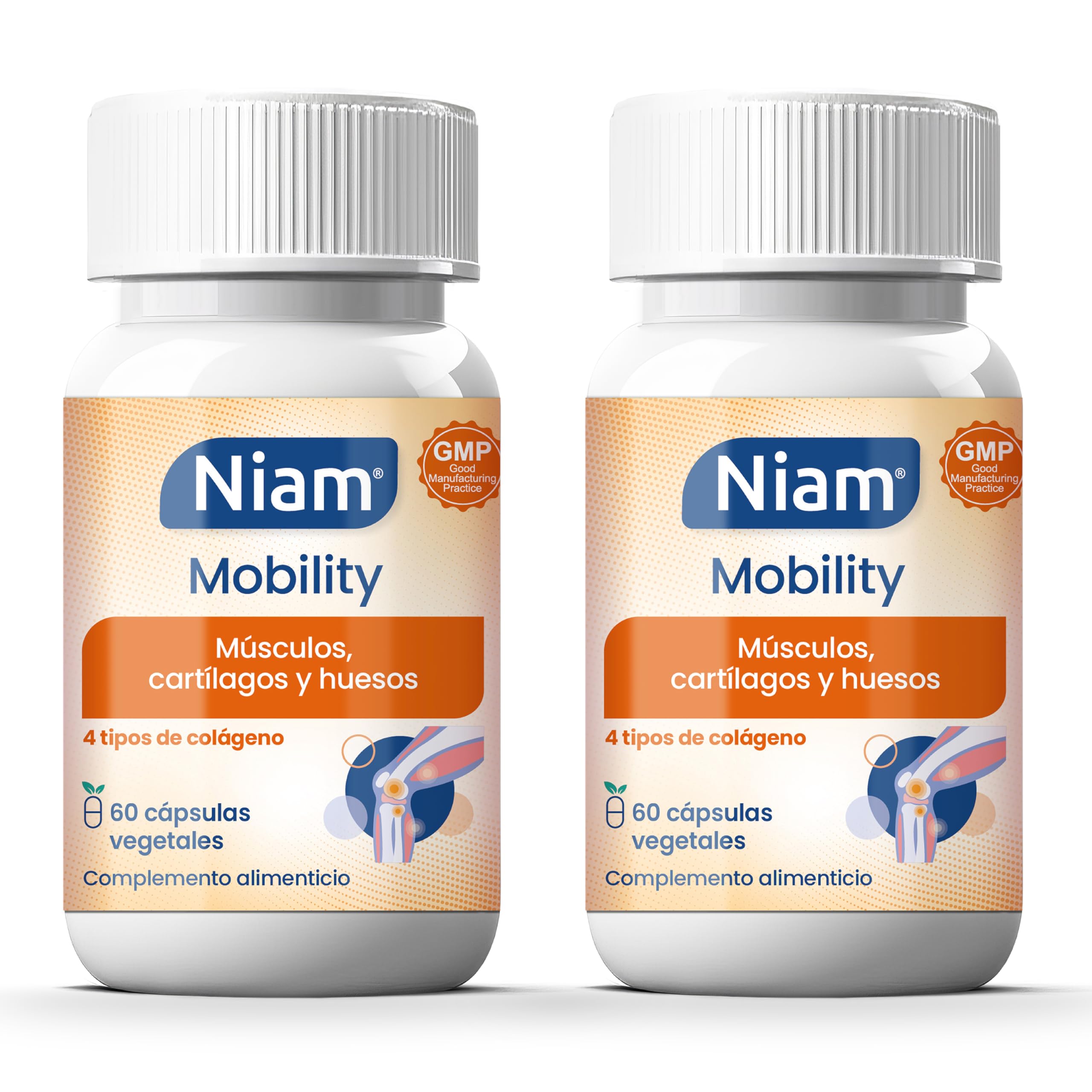 [Pack 2] Niam Mobility | Multi Colágeno para Articulaciones | 120 cápsulas | Colágeno tipo II, I, V y X con Ácido Hialurónico | Huesos, músculos, cartílago | Vitamina C, zinc y extracto de bambú