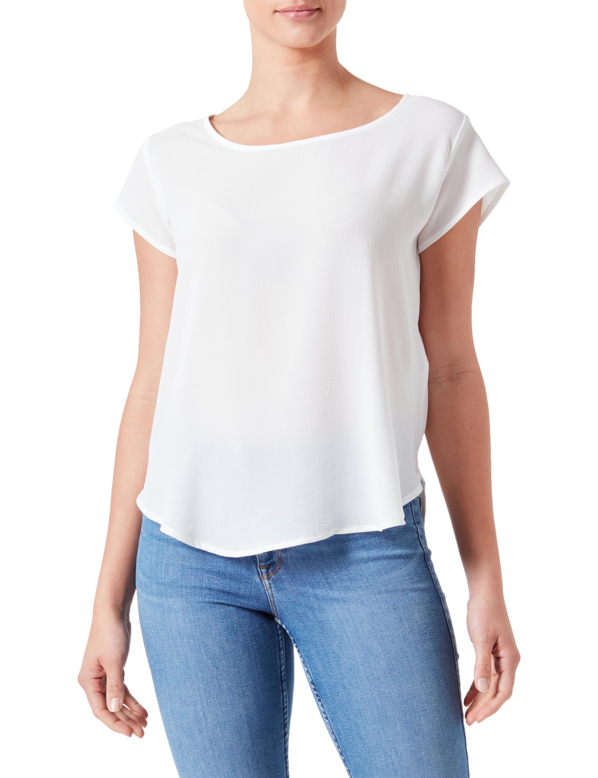 VERO MODA Women's Vmsaki SS Zip Top AOP WVN Ga Noos, Snow White, S