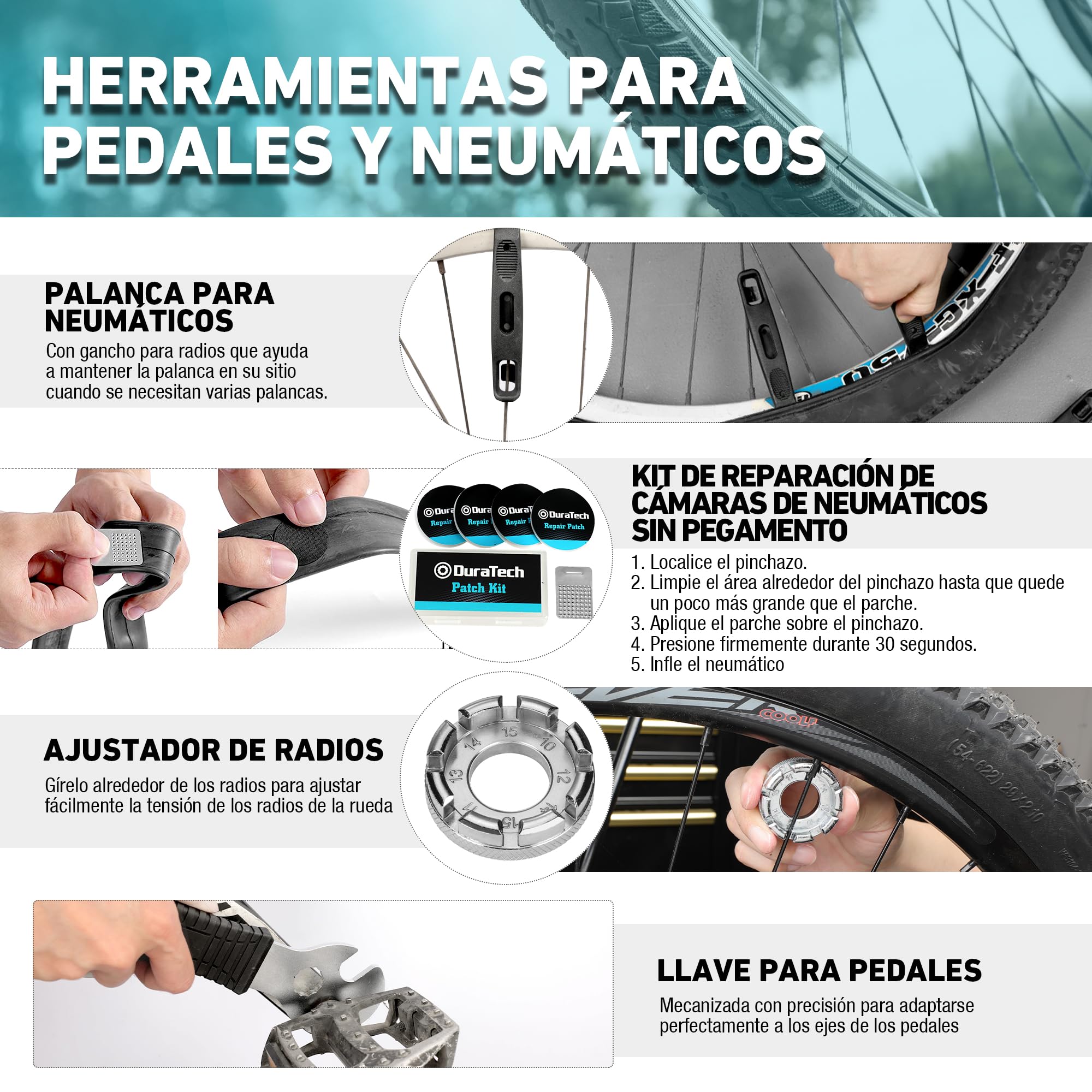 DURATECH 41 Piezas Juego de Reparación de Bicicleta, Maletín de Herramientas para Bicicleta
