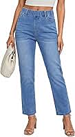 Jeans de perna reta para mulheres, moderno, sem fecho, cintura alta, cropped, cintura elástica, jeans de tornozelo