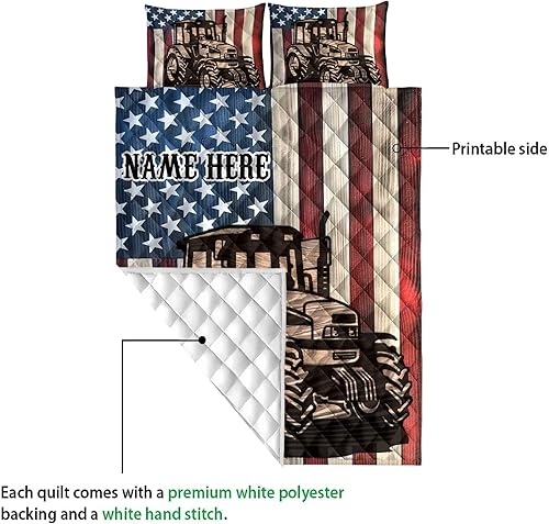 Miniatura 3 de OhaPrints Juego de ropa de cama y fundas de almohada con nombre personalizado de tractor con bandera de tractor, tamaño King, Queen, doble,