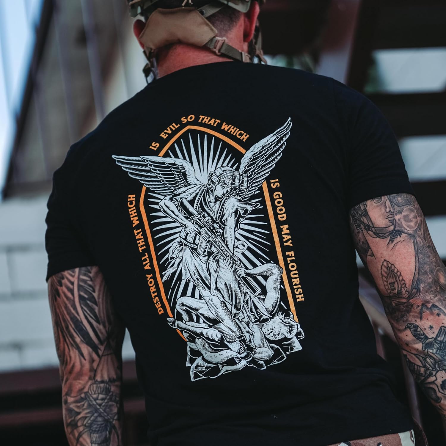 Savage Tacticians “Saint” Men’s Graphic Tee - Military Inspired Tactical Shirt, Cotton Blend, Premium Casual & Tactical Gear