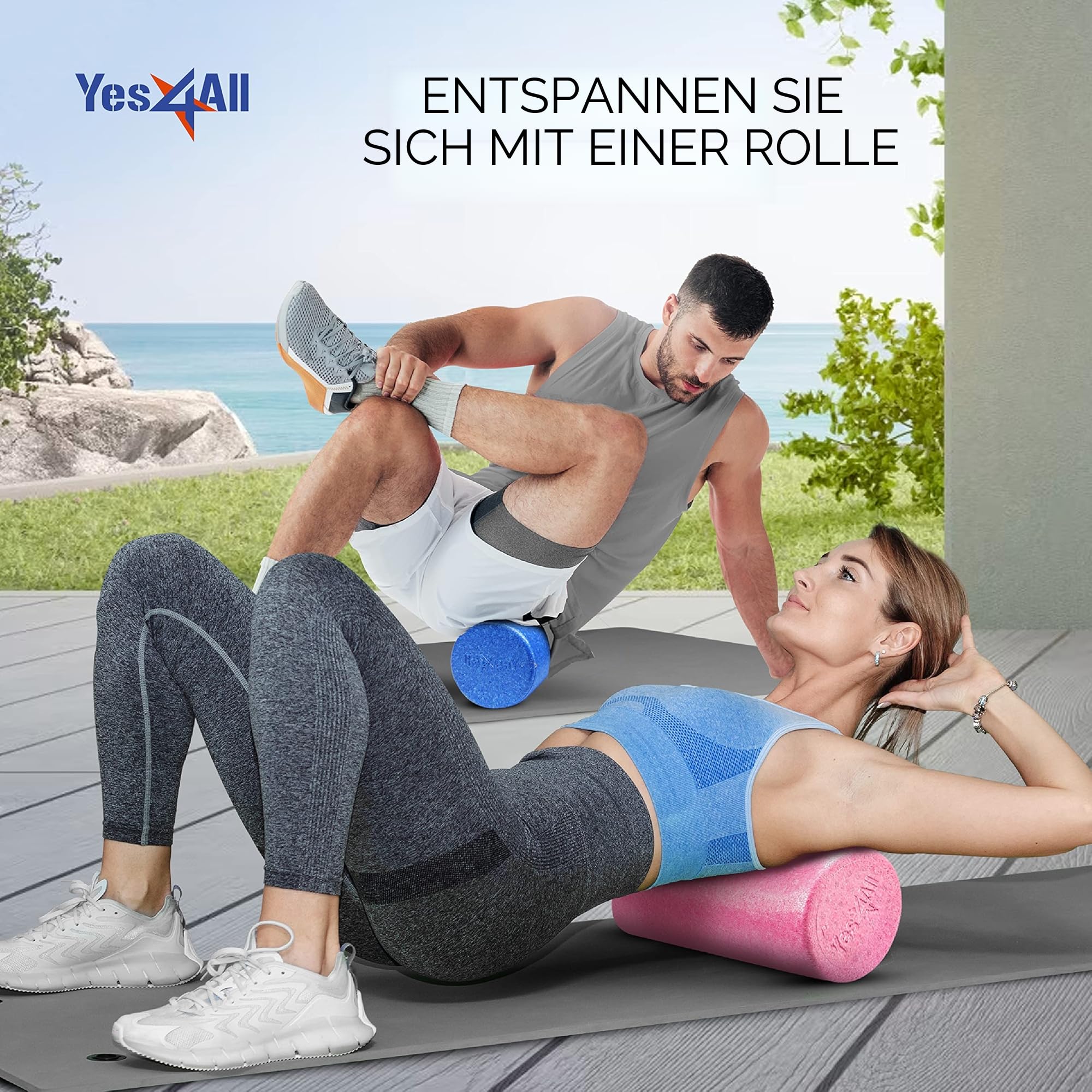Yes4All Hochdichter EPP Runder Rücken-Foam Roller, Trainingsrolle für Yoga, Pilates & Dehnen – 30, 45, 60, 90 cm
