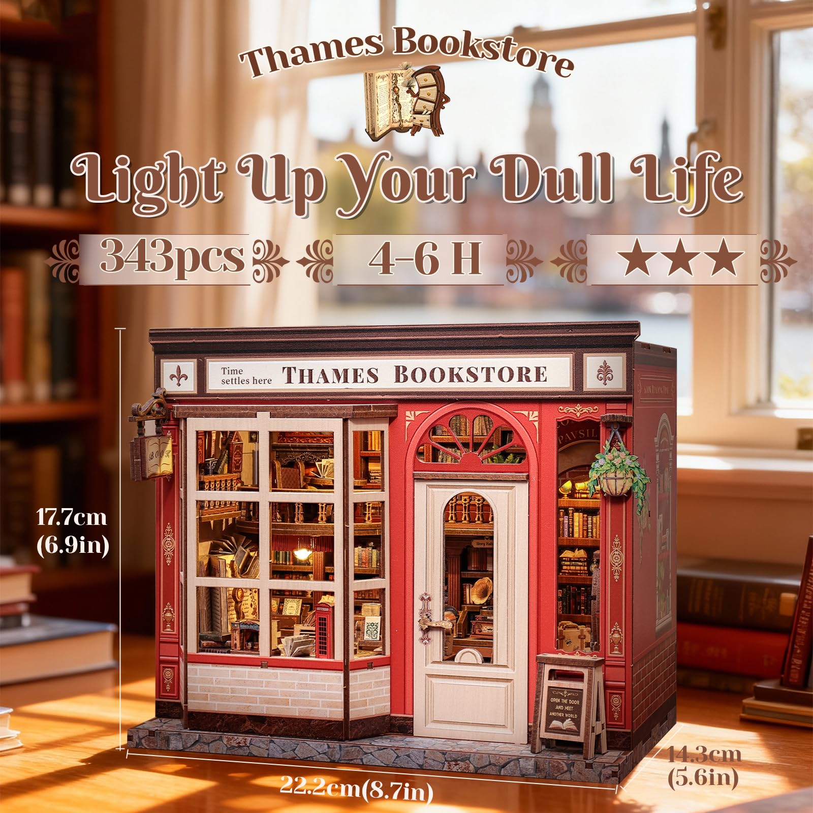 Cutefun Book Nook - Kit DIY casa delle bambole in miniatura, kit per adulti e Decorare per la casa e gli scaffali, il miglior regalo per adolescenti e adulti (THAMES BOOKSTORE)