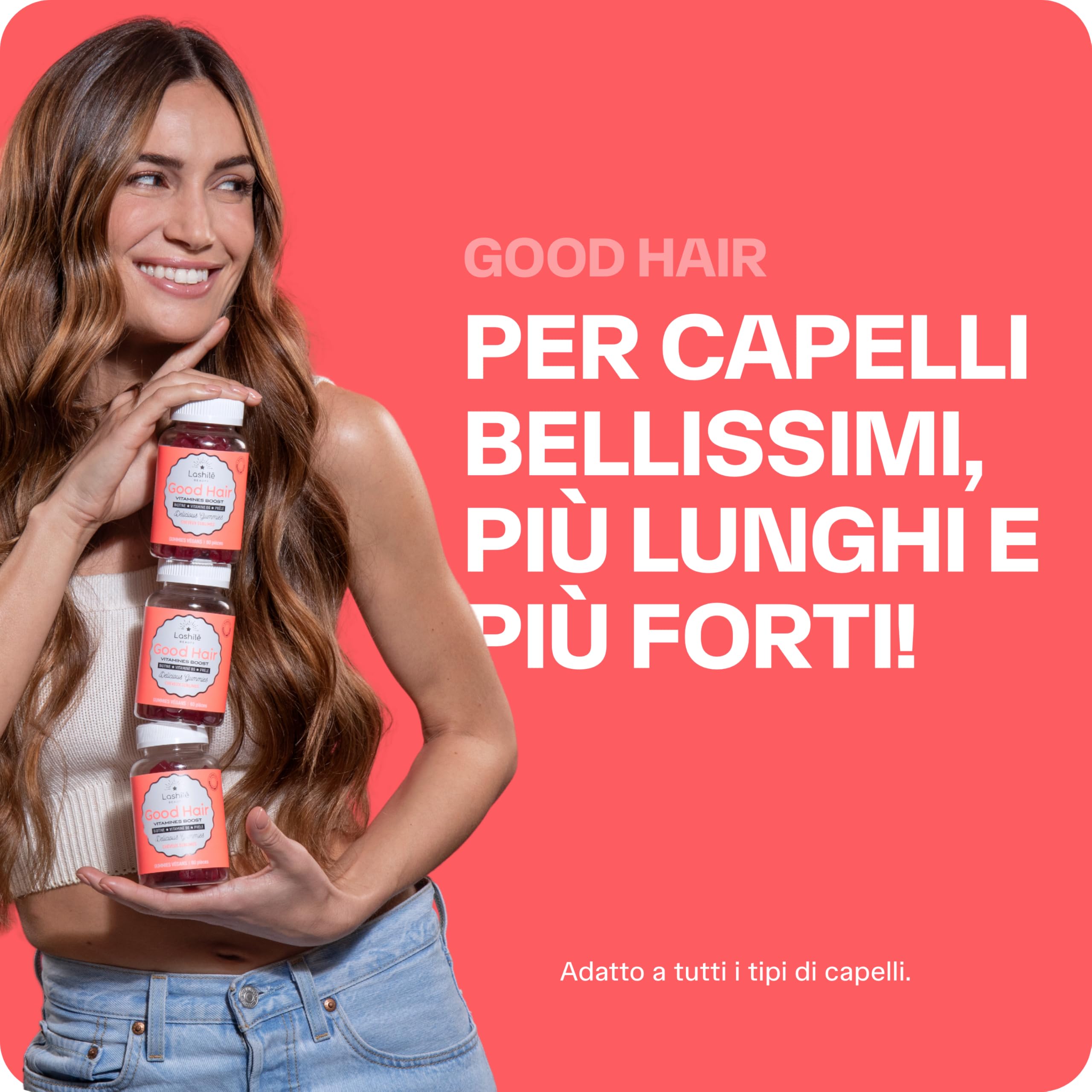 Lashilé Beauty - Integratore alimentare capelli - Crescita accelerata e Fortificazione dei capelli - Good Hair - Made in France - Biotina Zinco Vit B8 C B6 - Cura 1 Mese 60 Gummies