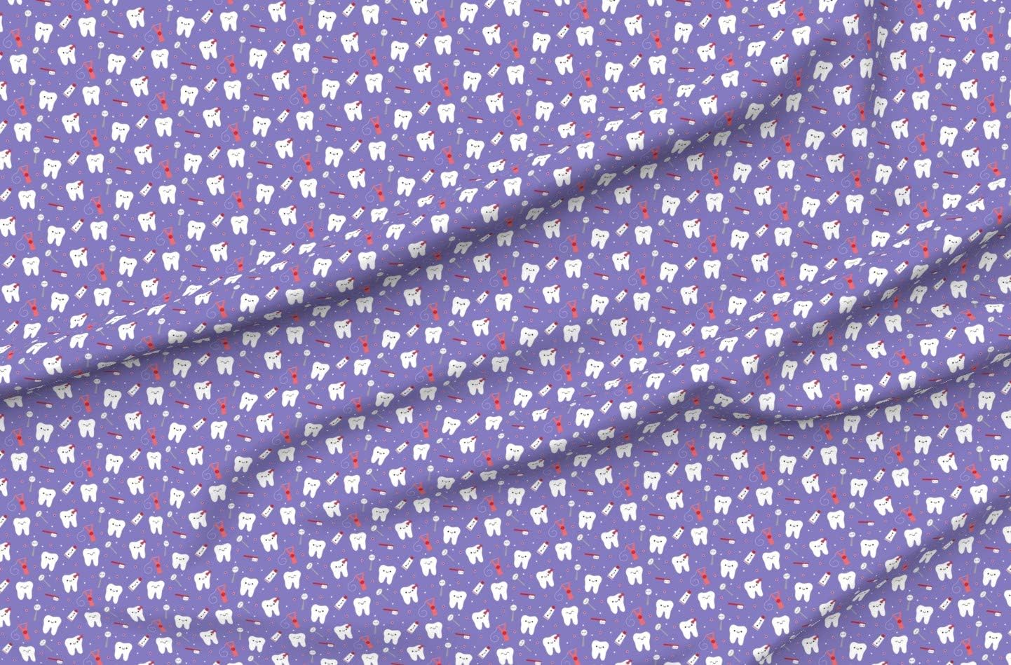 Spoonflower Fabric - Happy Teeth Purple Tooth Dental Dentist Dentistry Toothpaste Floss Printed on Organic Cotton Sateen Fabric by The Yard - Sewing Quilting Apparel Home Decor