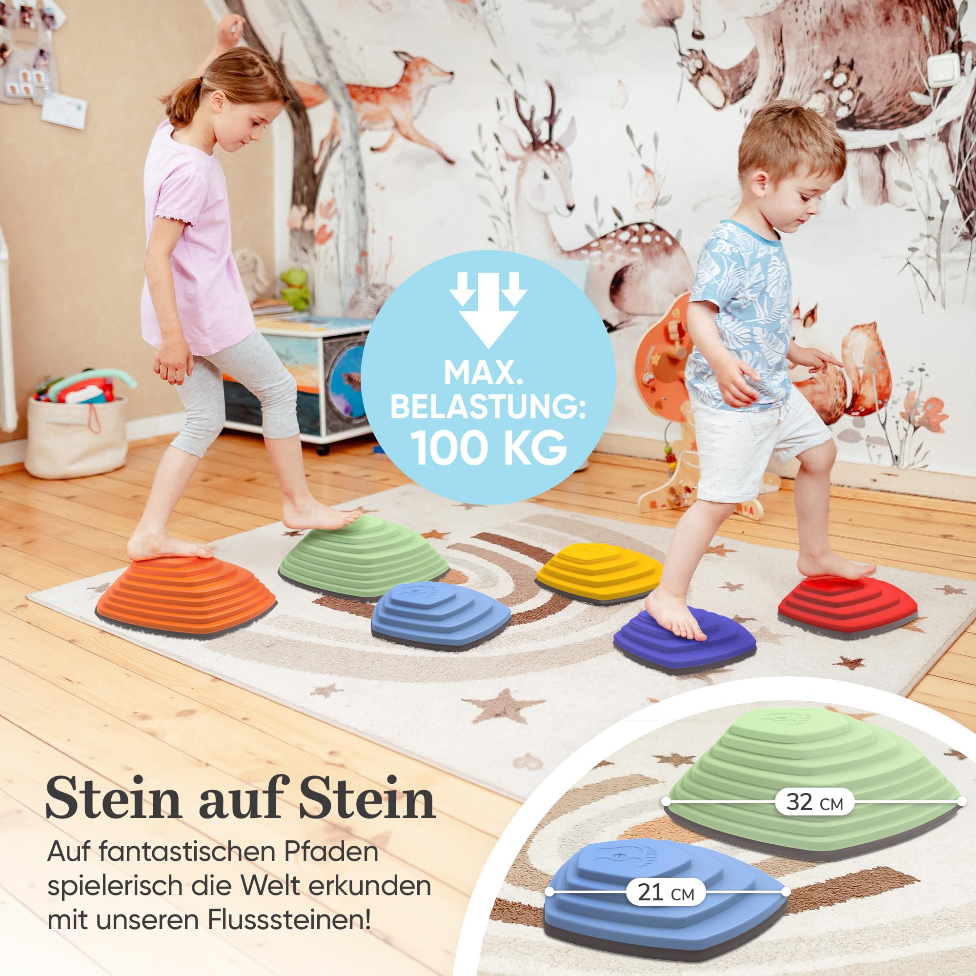 Stapelsteine Balanciersteine für Kinder - fördert Gleichgewicht, Balance & Koordination - Bewegungsspiele & Gartenspielzeug - Flusssteine Stepping Stones
