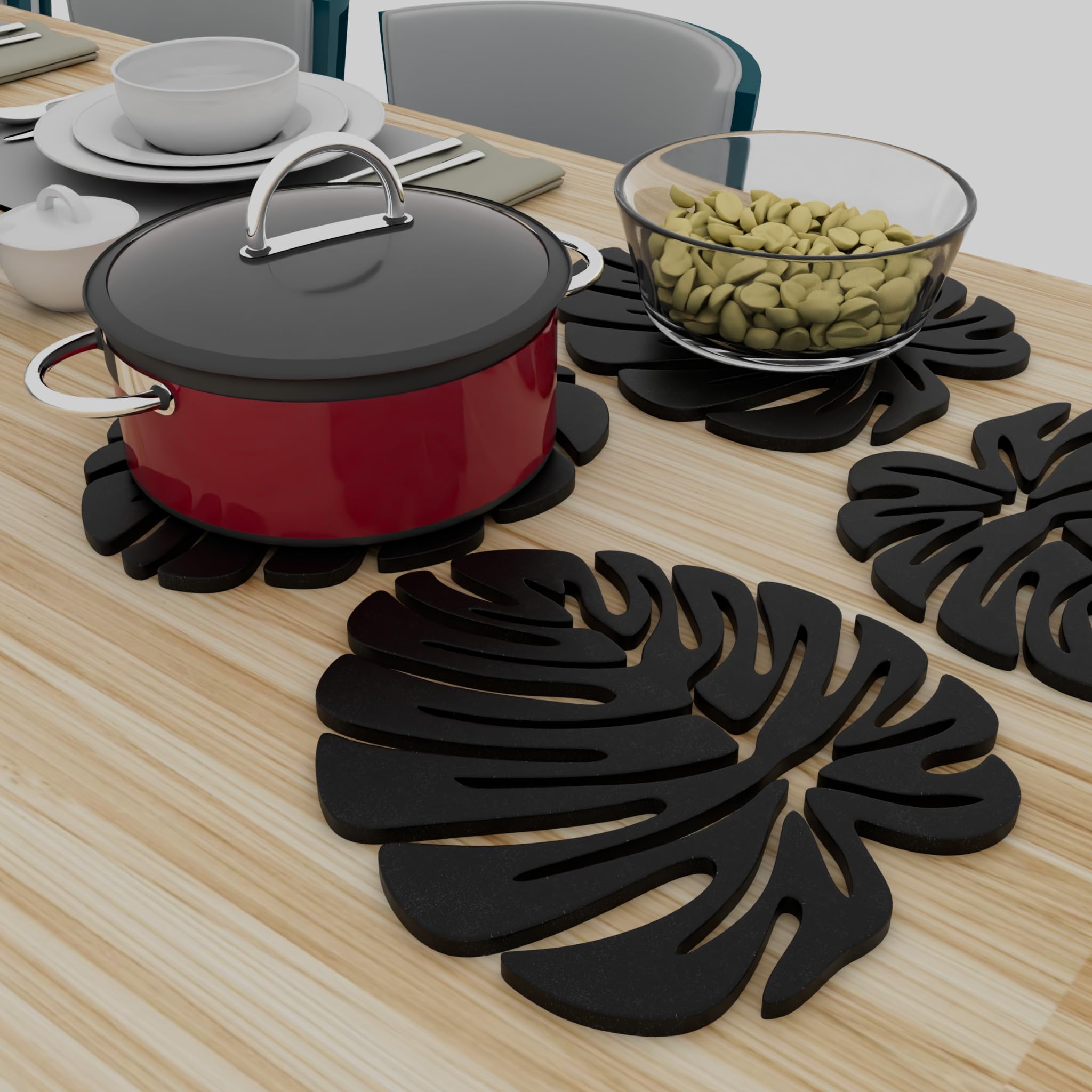 Picrazee Wood Trivet Set for Dining Table Heat Resistant Table Protector with Top Protective Finish Decorative Wooden Trivets for Hot Dishes (4 Leaf Trivets)