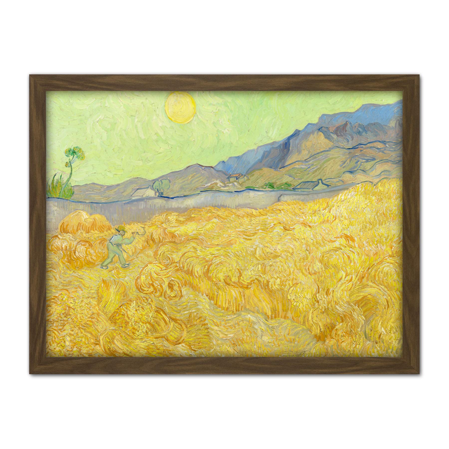 Vincent Van Gogh Wheatfield With A Reaper Large Framed Art Print Poster Wall Decor 18x24