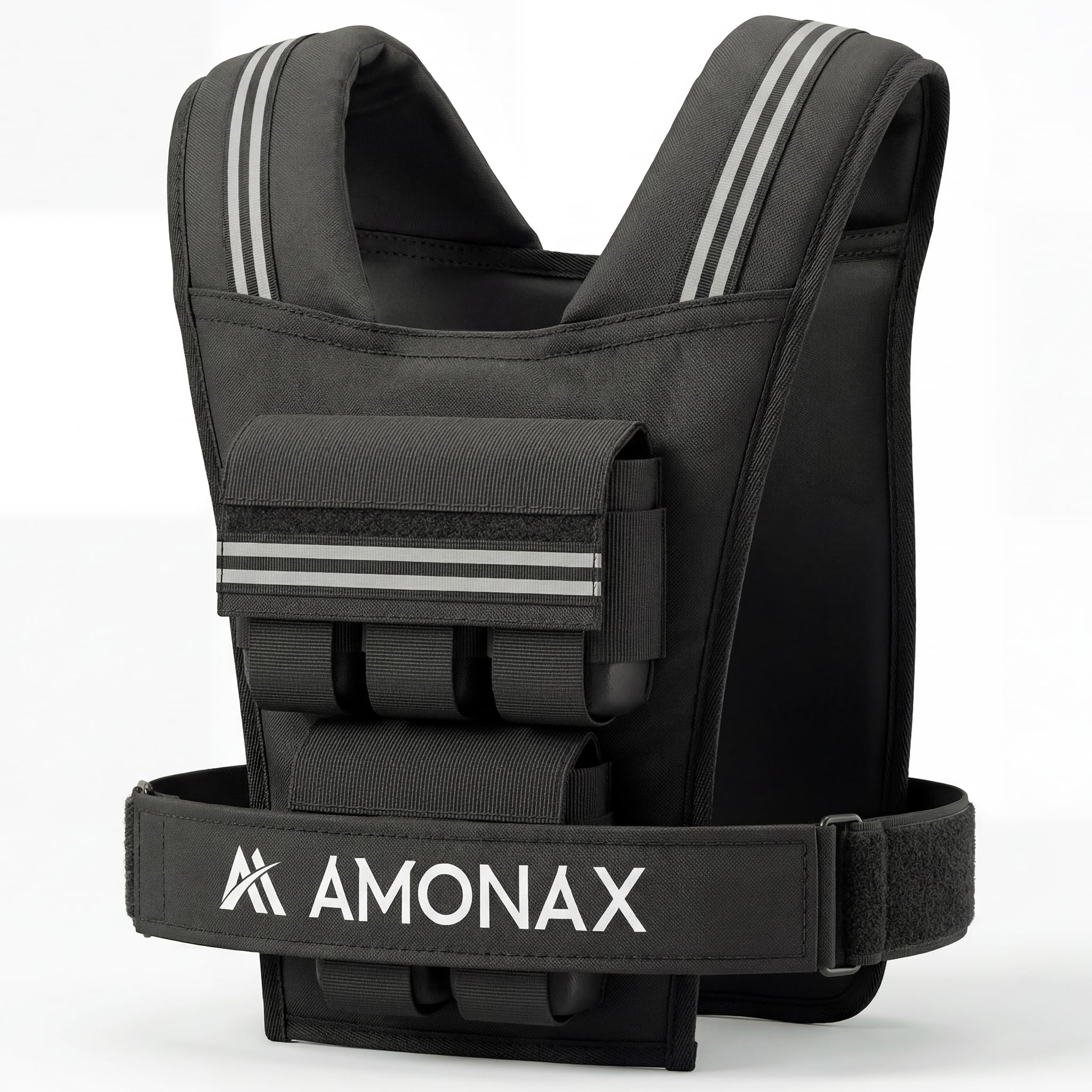 Amonax Gilet Lesté 10kg / 20kg / 30kg, Gilet Lesté Réglable pour Hommes et Femmes avec Éléments Réfléchissants, Weighted Vest pour l’Entraînement Fitness, la Marche et le Renforcement Musculaire