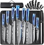 Dfito Ensemble de couteaux, 9 Pièces Couteau Japonais Set avec sac à roulettes, Couteaux professionnels en acier inoxydable à haute teneur en carbone avec poignée en bois de Pakka rouge, Ultra Set de couteaux de cuisine pointu, lave-vaisselle sans danger