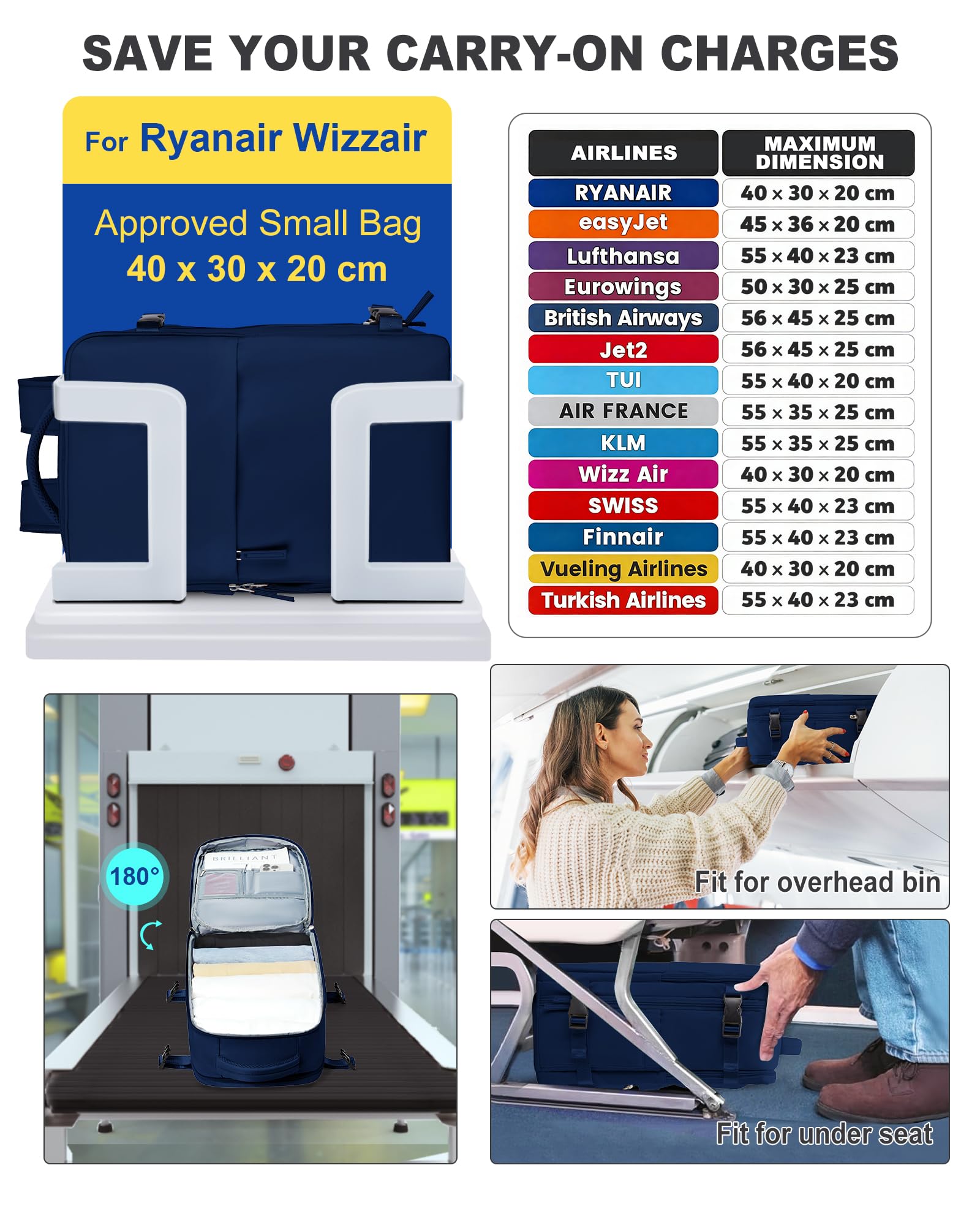 SZLX Zaino A Vuoto Bagaglio A Mano Donna, Zaino Airbag Con Sistema Di Vuoto Per Viaggi, Ryanair Viaggio Ruscksack Dimensione Cabina Con Pompa Impermeabile Uomo Valigia A Vuoto