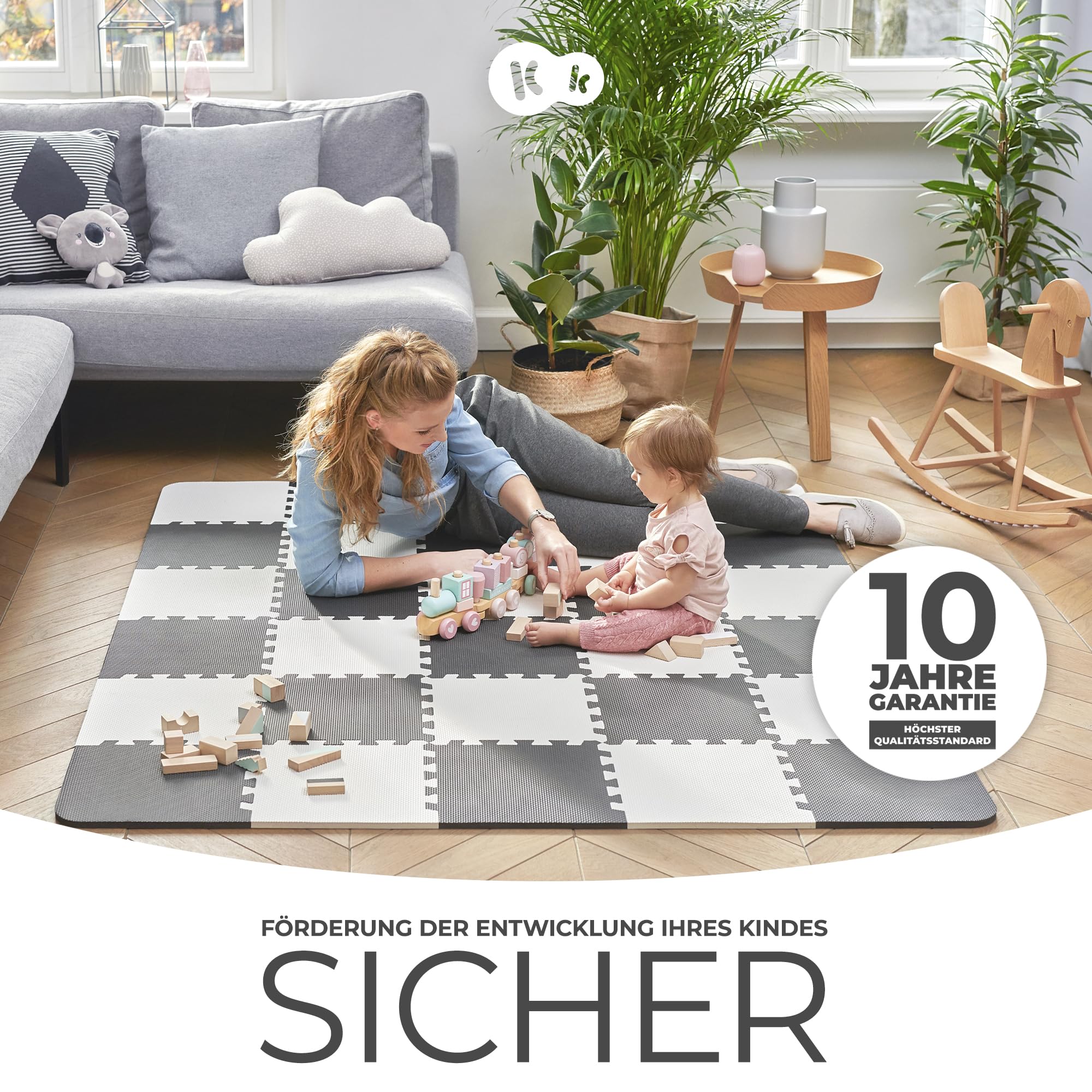 Kinderkraft Spielmatte LUNO, 30 Puzzleteile im Set, Erlebnismatte, Puzzlematte, Krabbelmatte, aus Schaumstoff, für Kinder ab 10 Monate, Gelb