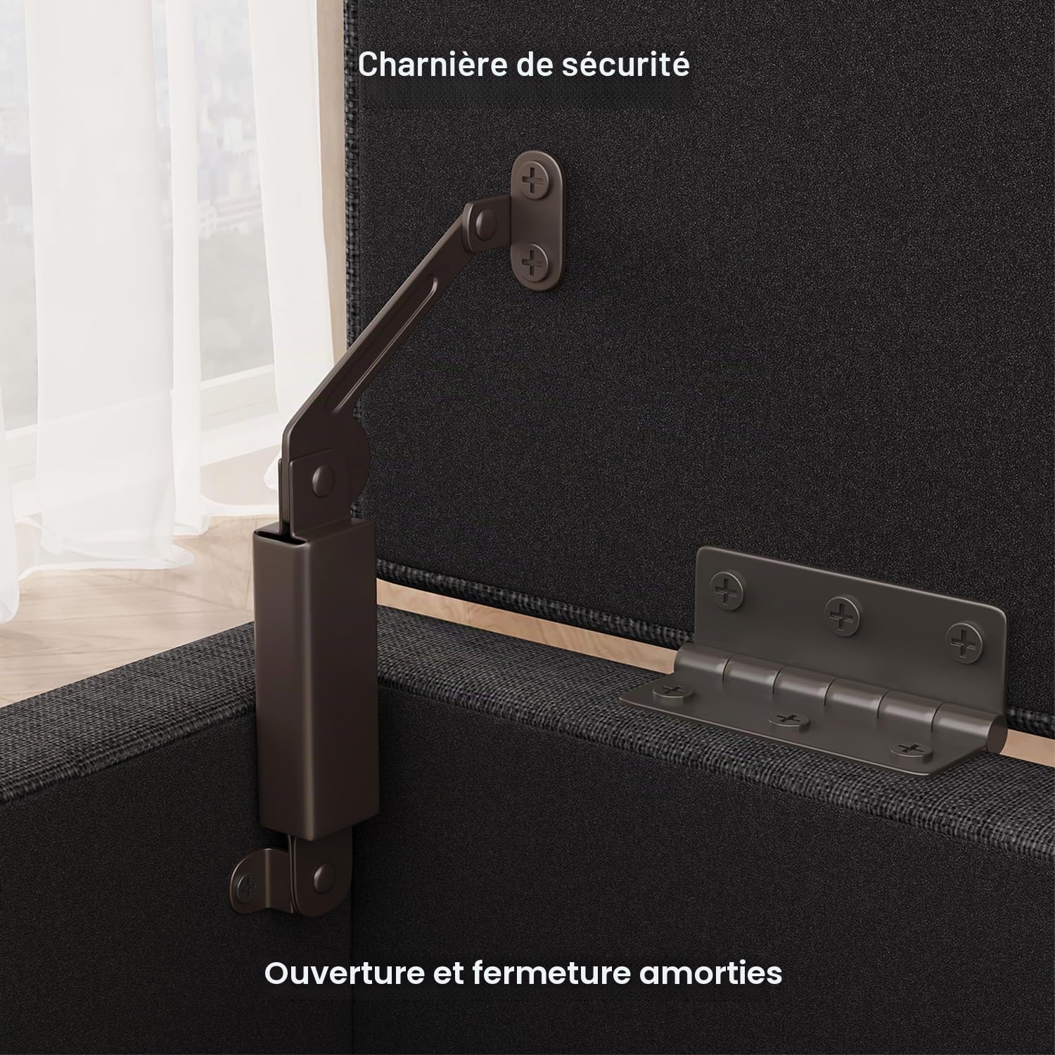 Banquette Coffre, Banc Bout de Lit en Lin, Gris